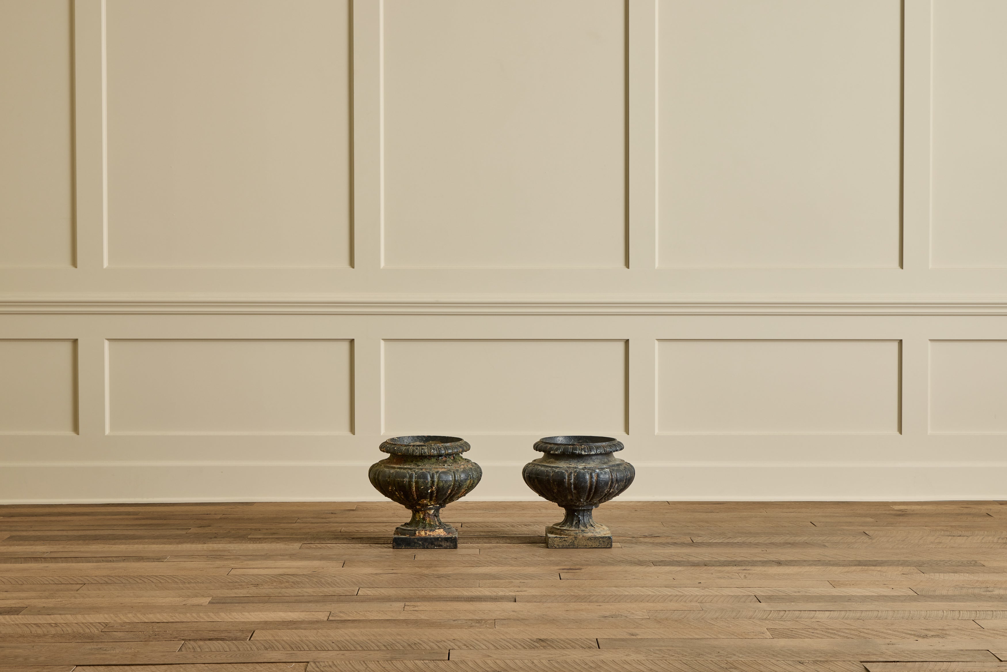 Pair of 19th Century Cast Iron Urns