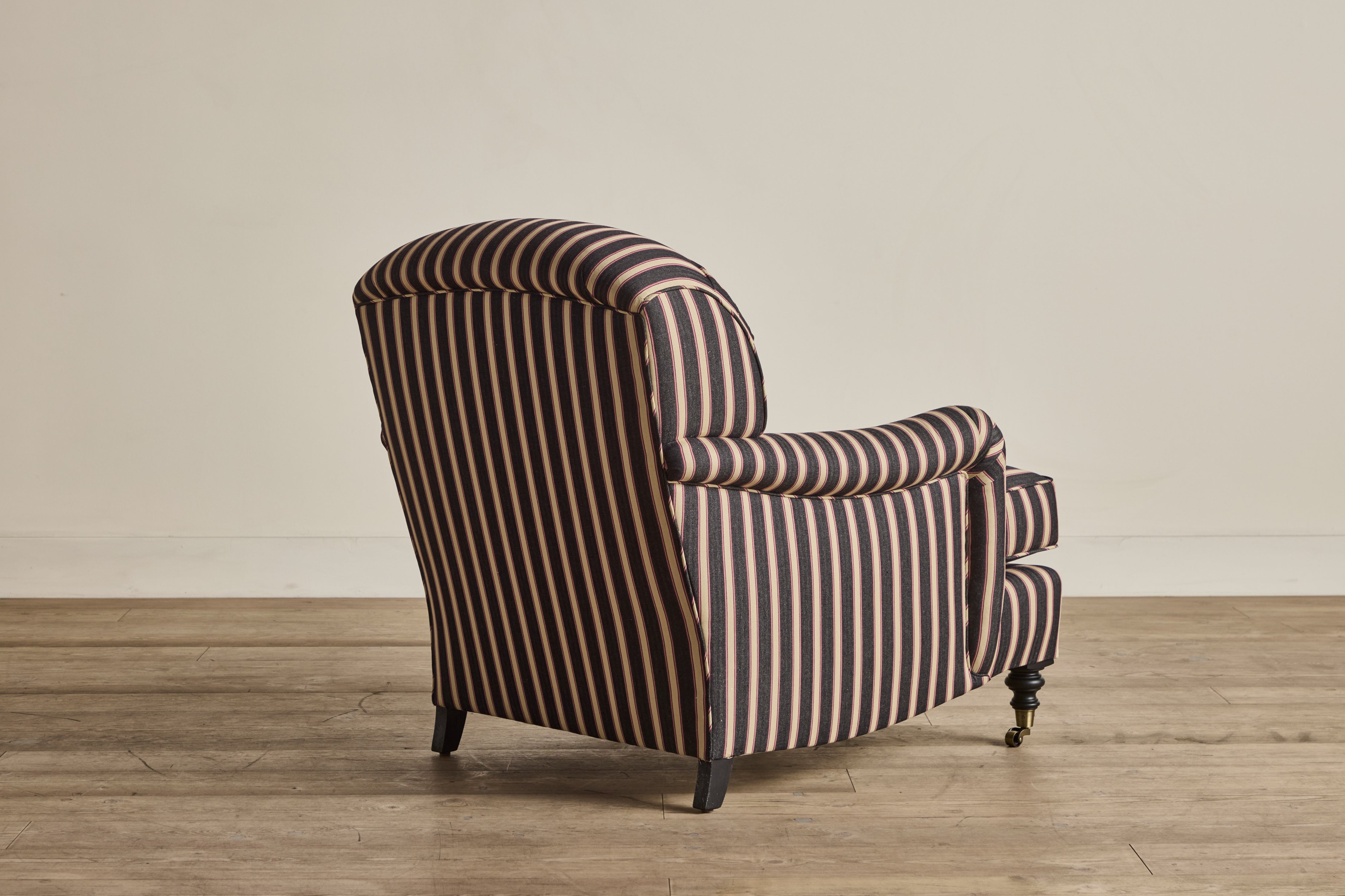 Shown in Customer's Own Material (Ian Mankin, Silhouette Stripe in Black/Claret and Dark Oak), 32" 