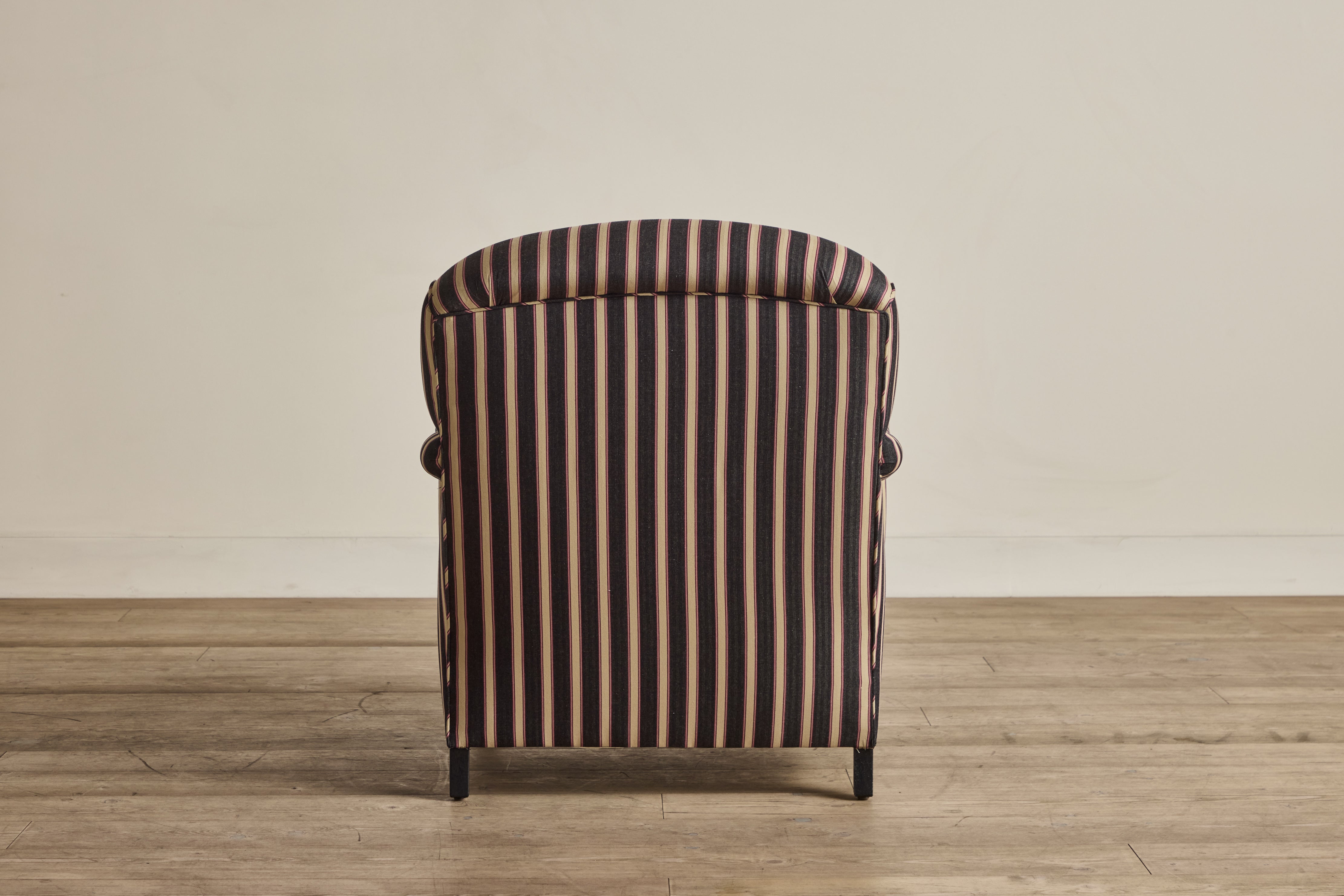 Shown in Customer's Own Material (Ian Mankin, Silhouette Stripe in Black/Claret and Dark Oak), 32"