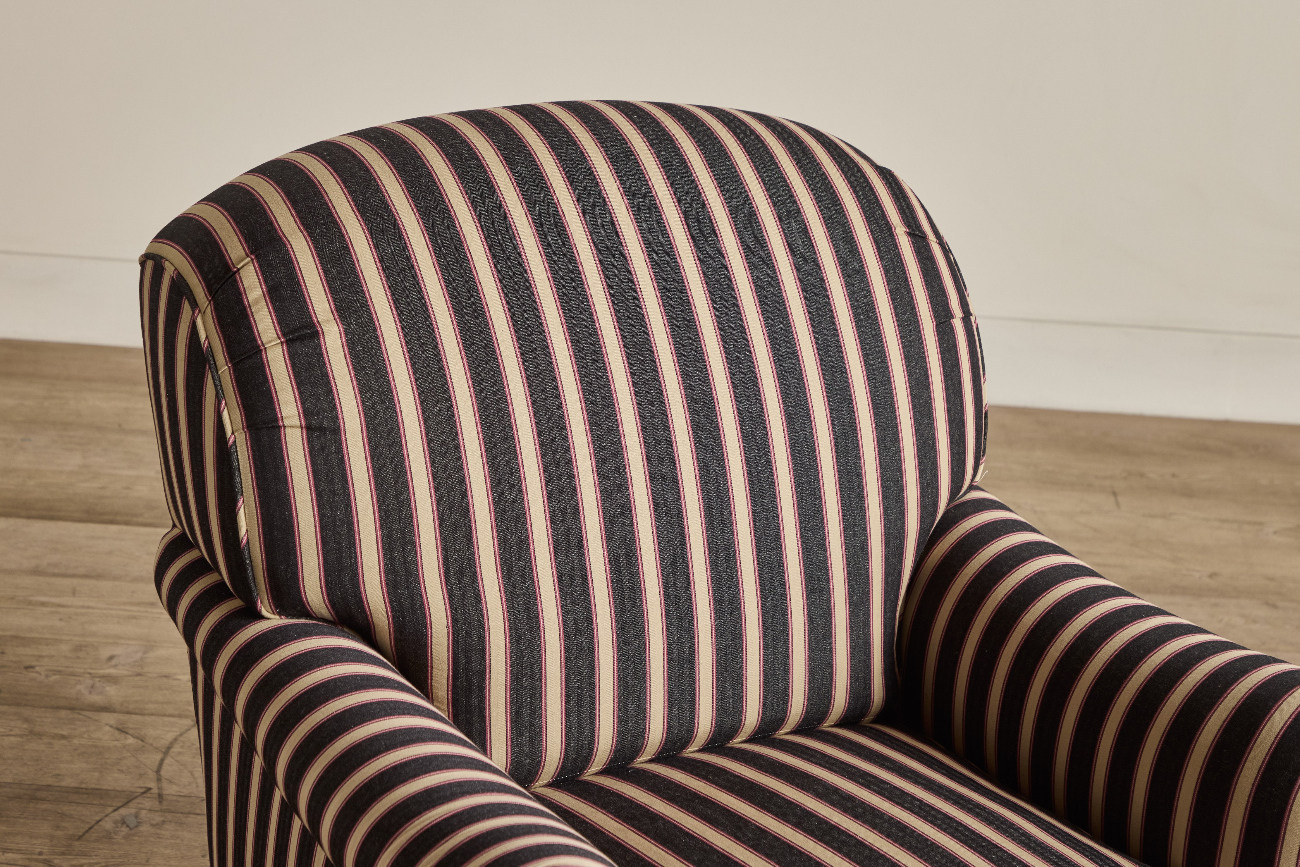 Shown in Customer's Own Material (Ian Mankin, Silhouette Stripe in Black/Claret and Dark Oak), 32" 