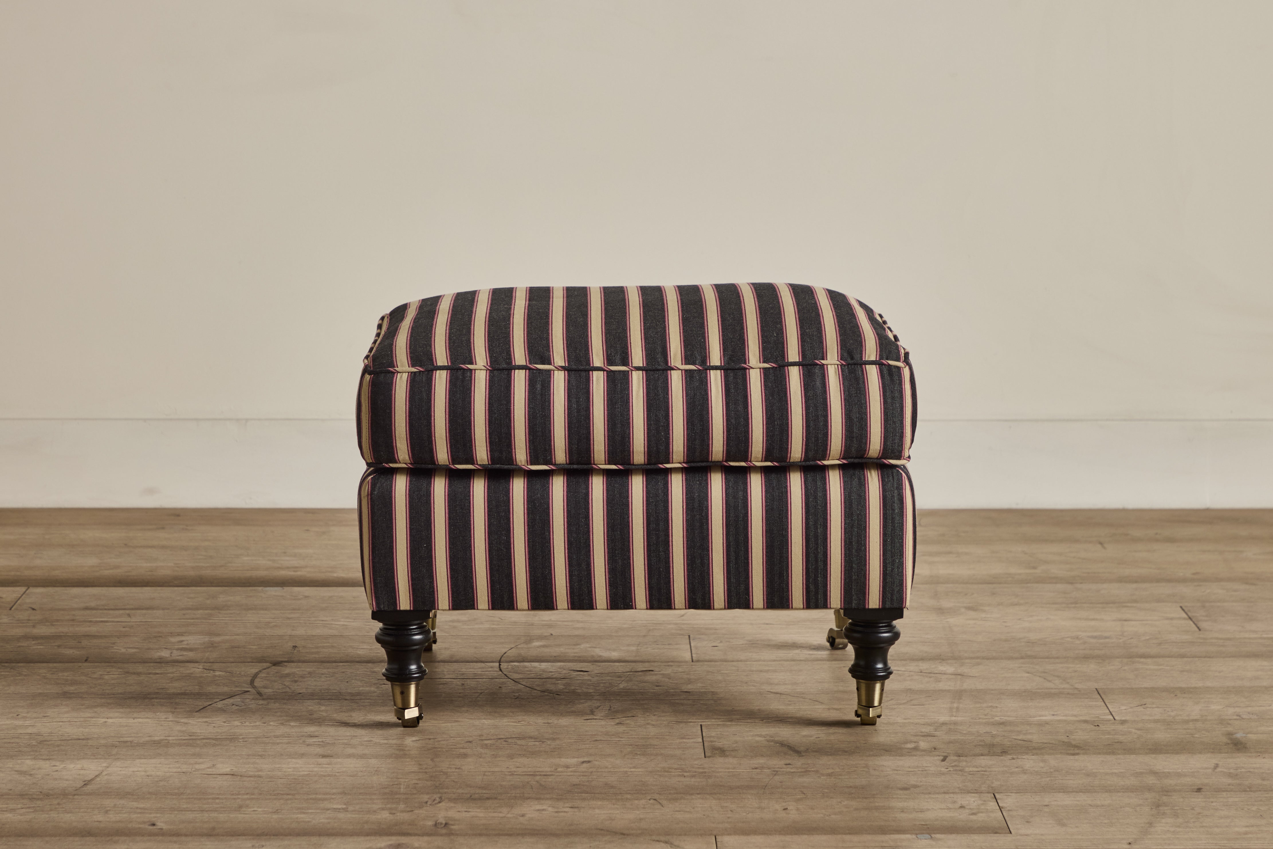 Shown in Customer's Own Material (Ian Mankin, Silhouette Stripe in Black/Claret and Dark Oak), Small Size