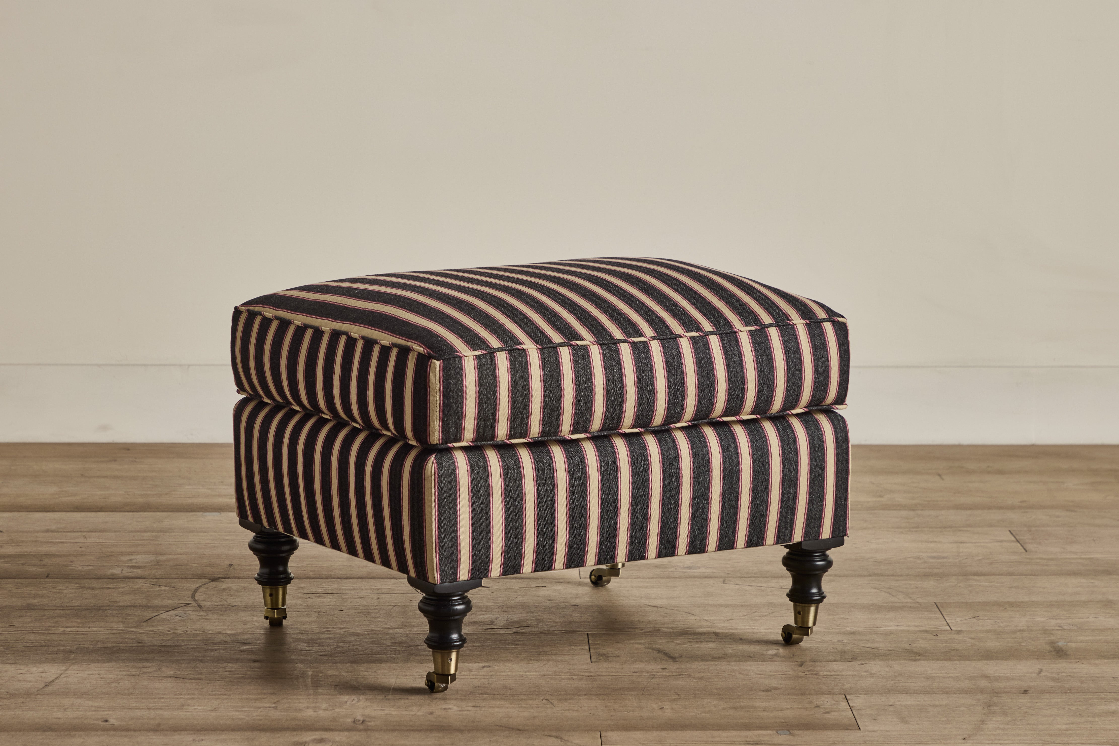 Shown in Customer's Own Material (Ian Mankin, Silhouette Stripe in Black/Claret and Dark Oak), Small Size
