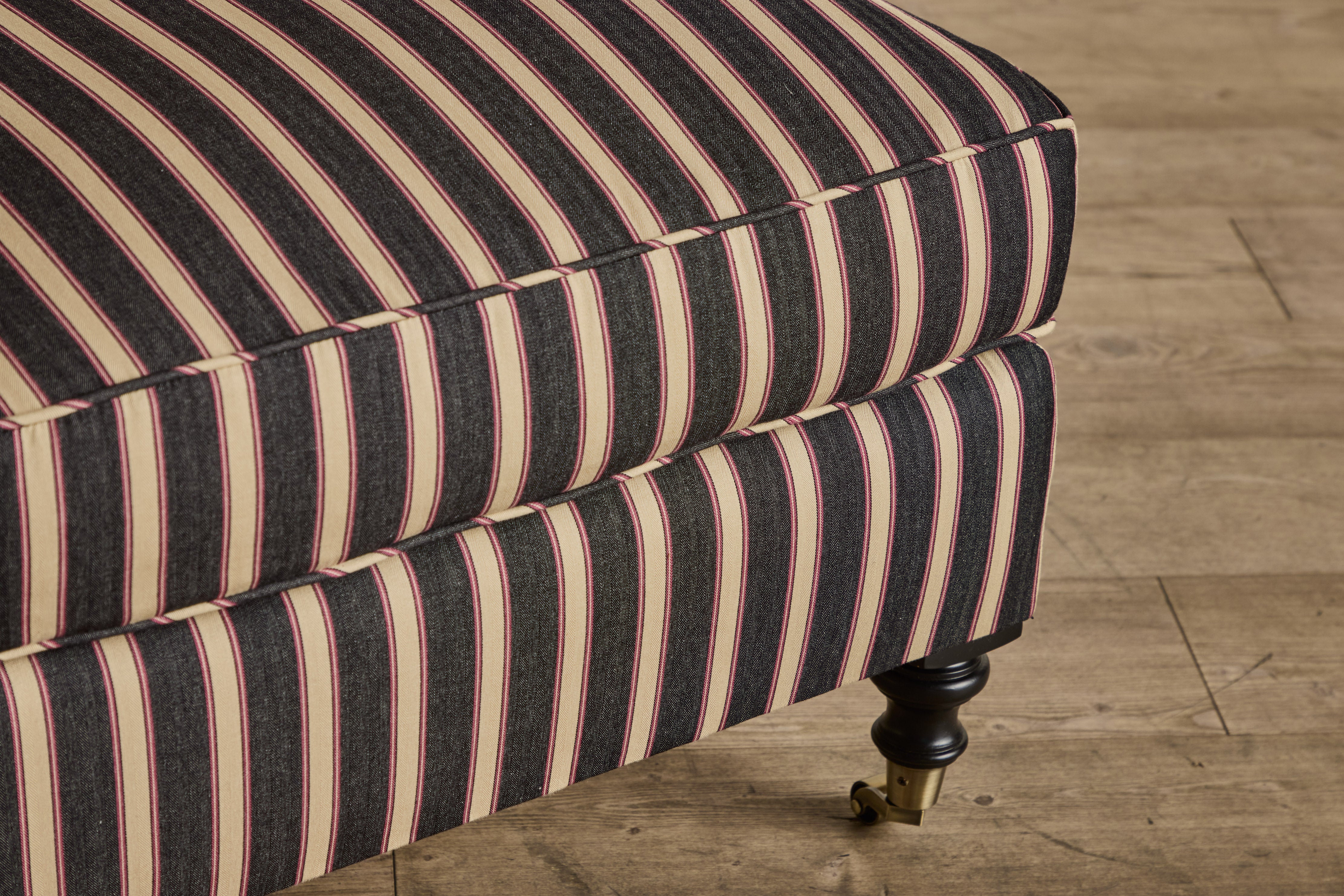 Shown in Customer's Own Material (Ian Mankin, Silhouette Stripe in Black/Claret and Dark Oak), Small Size 