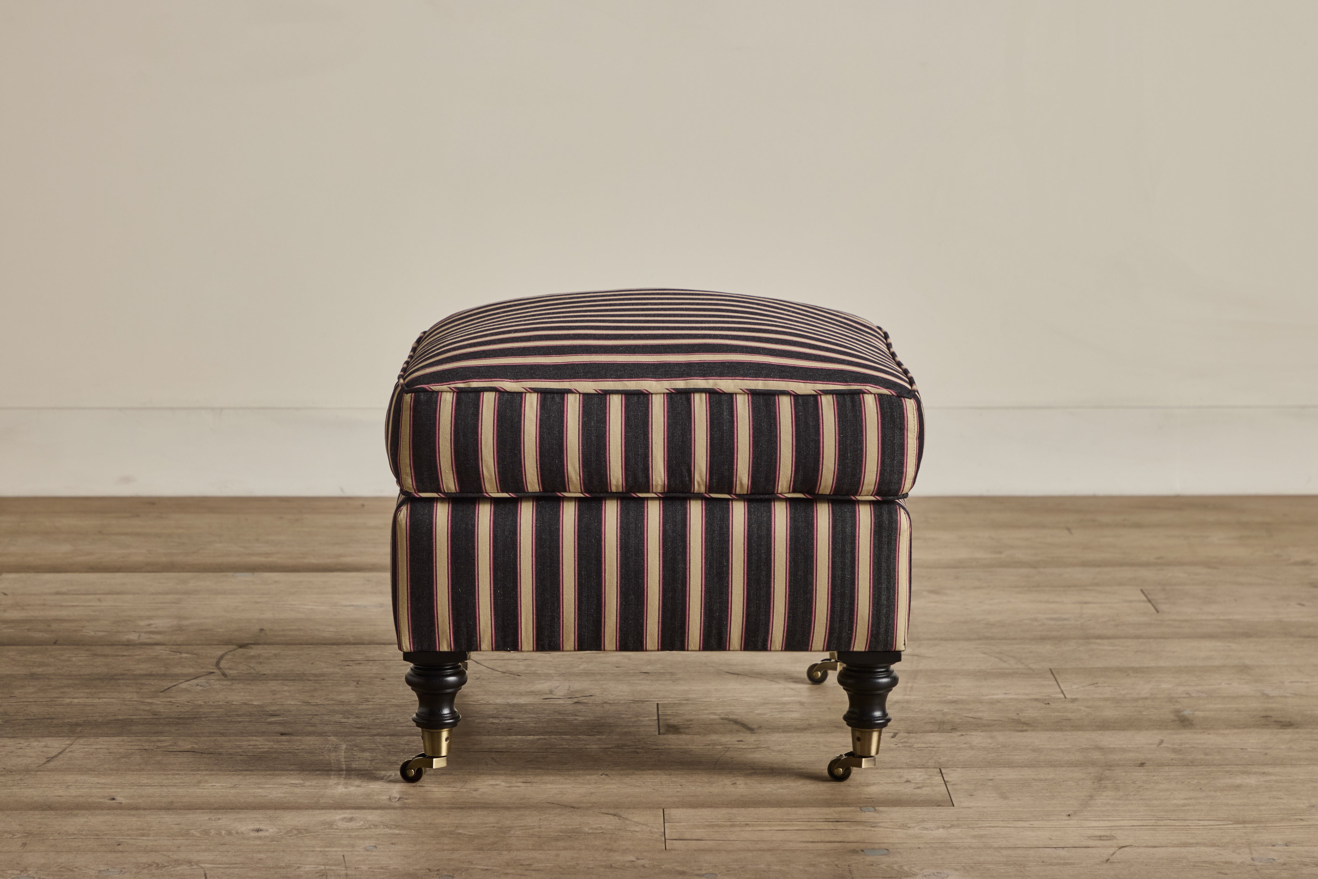 Shown in Customer's Own Material (Ian Mankin, Silhouette Stripe in Black/Claret and Dark Oak), Small Size