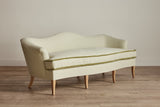 Shown in Customer's Own Material (Libeco, Stonewashed Linen Celadon with Samuel and Sons, Strata Marabout 10 Pear Trim) and Natural Oak