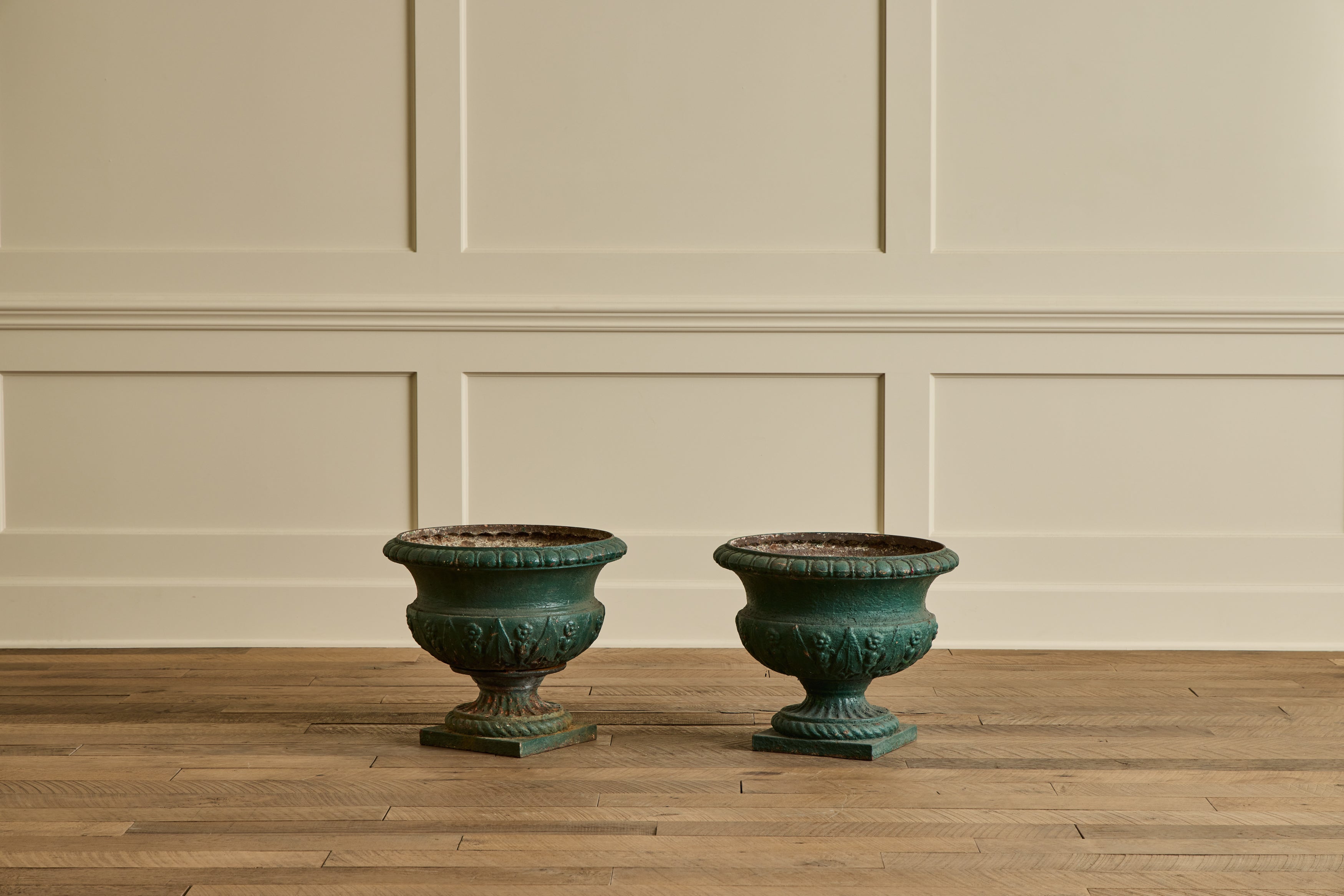 Pair of 18th Century Green Urns