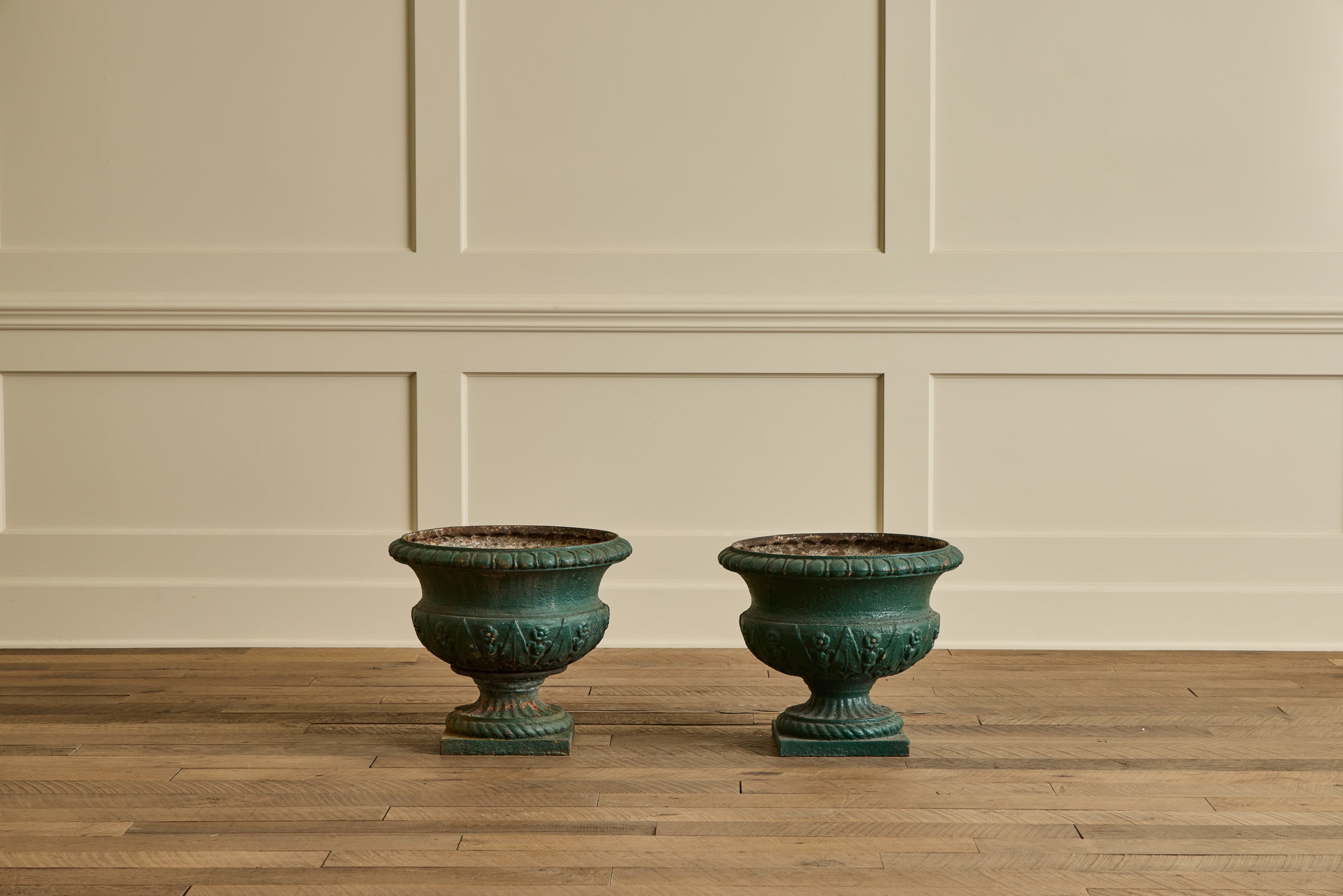 Pair of 18th Century Green Urns