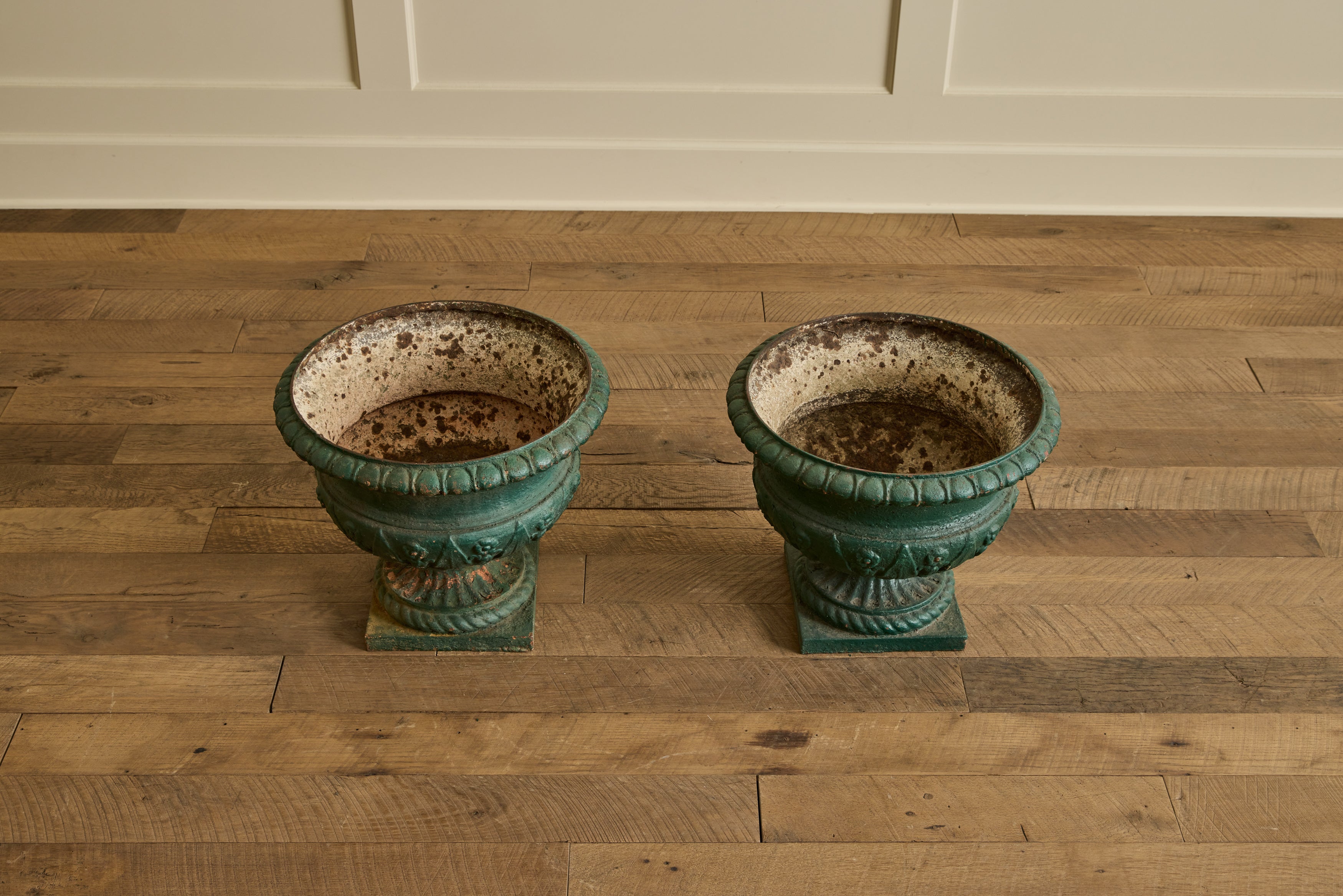 Pair of 18th Century Green Urns
