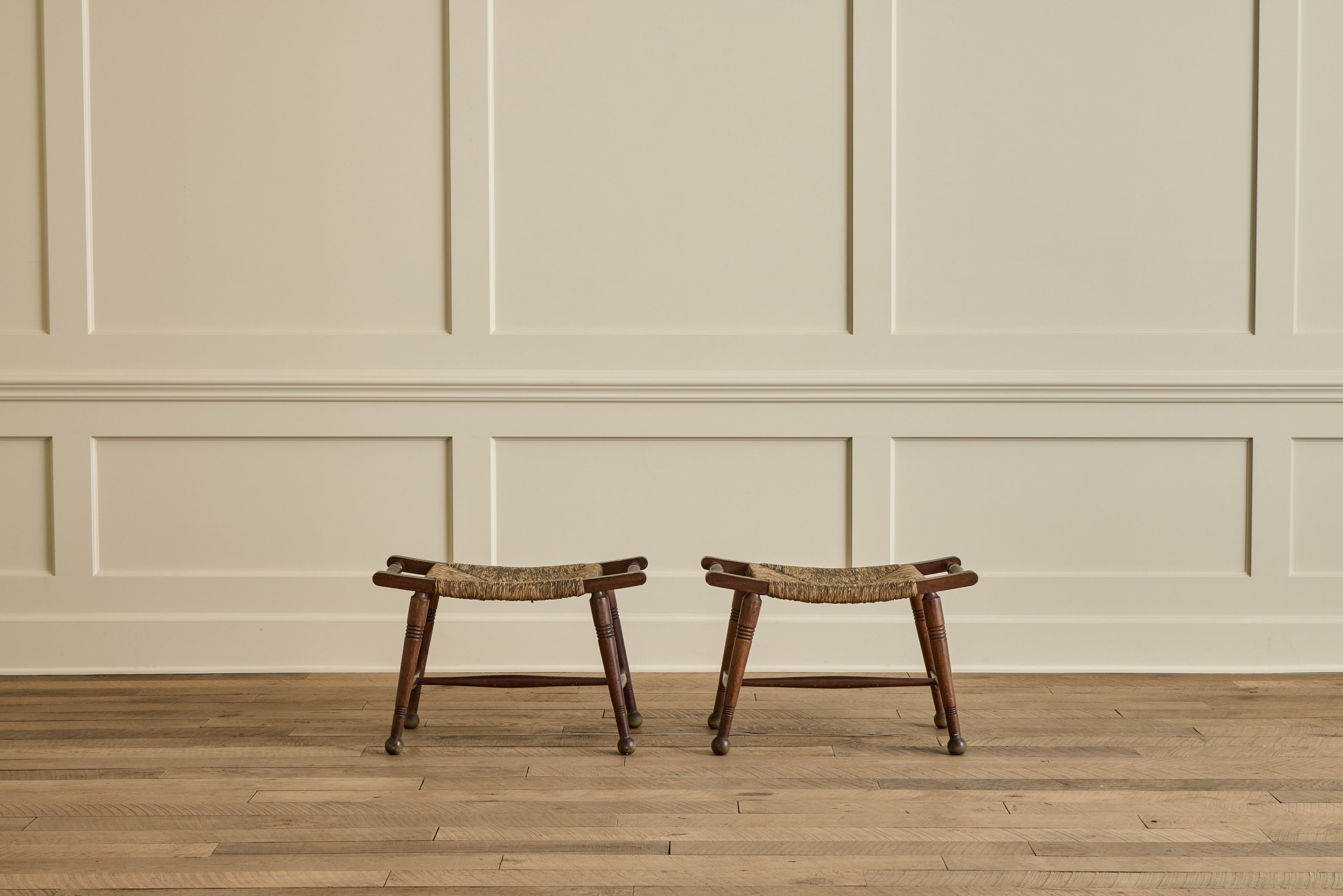 Pair of Spanish Wood & Rush Stools