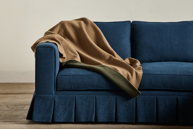 Cashmere Throw In Tan/ Forest Green