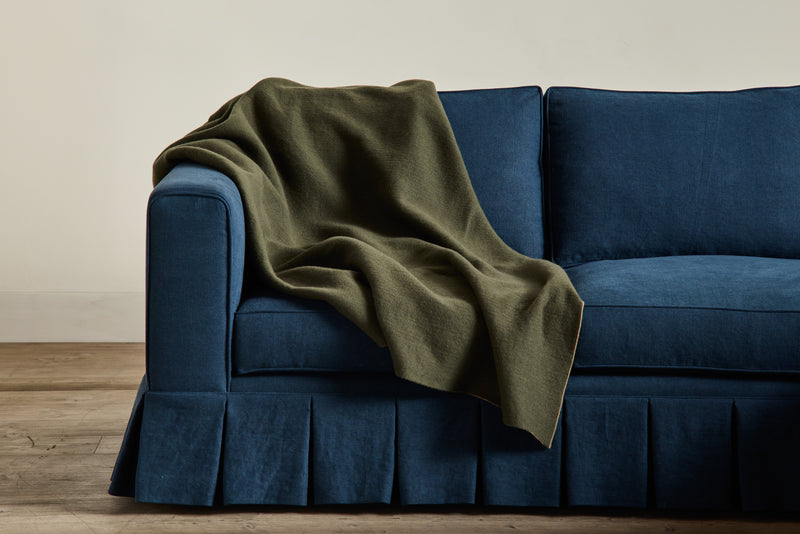 Cashmere Throw In Tan/ Forest Green