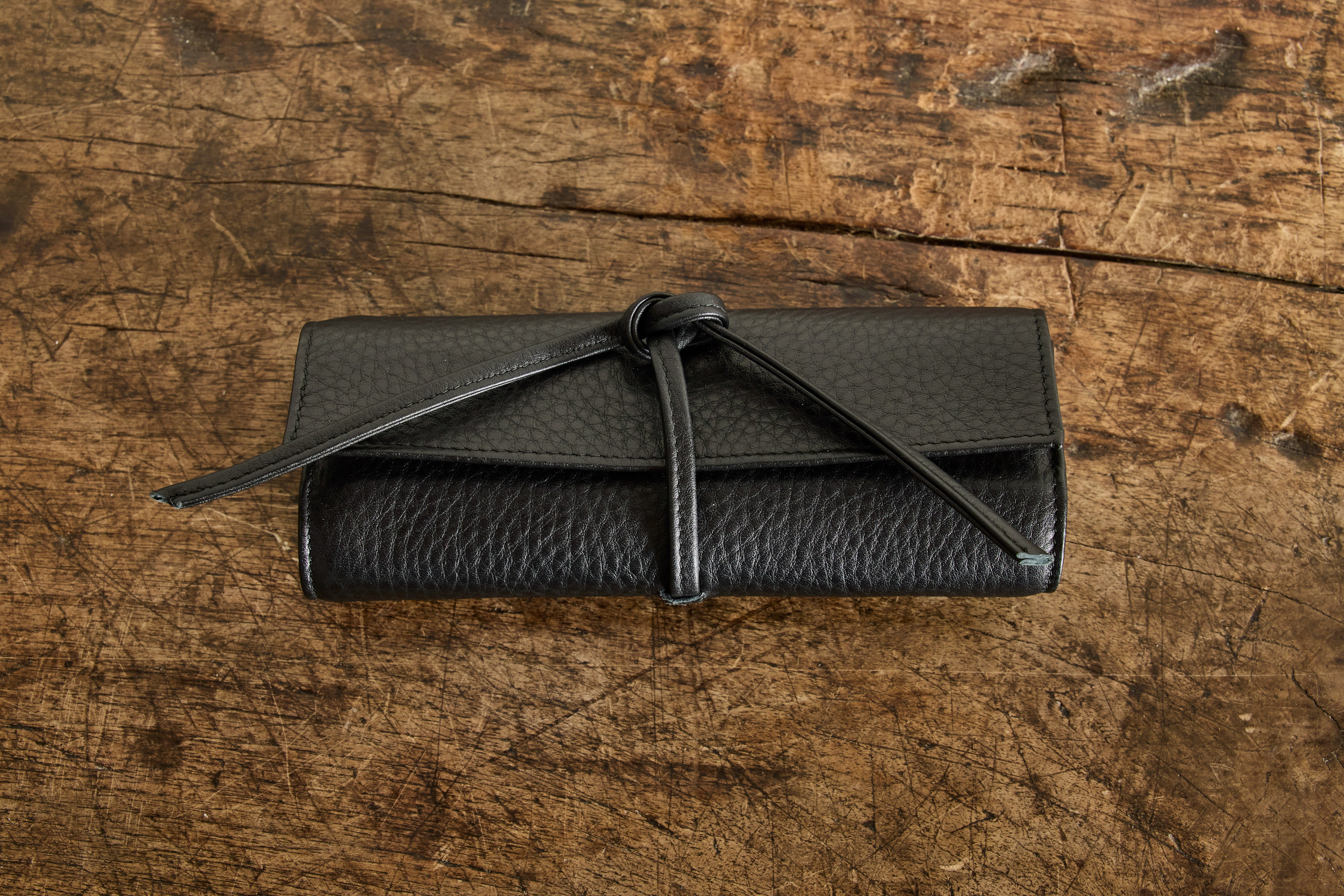 Black Leather Jewelry Roll