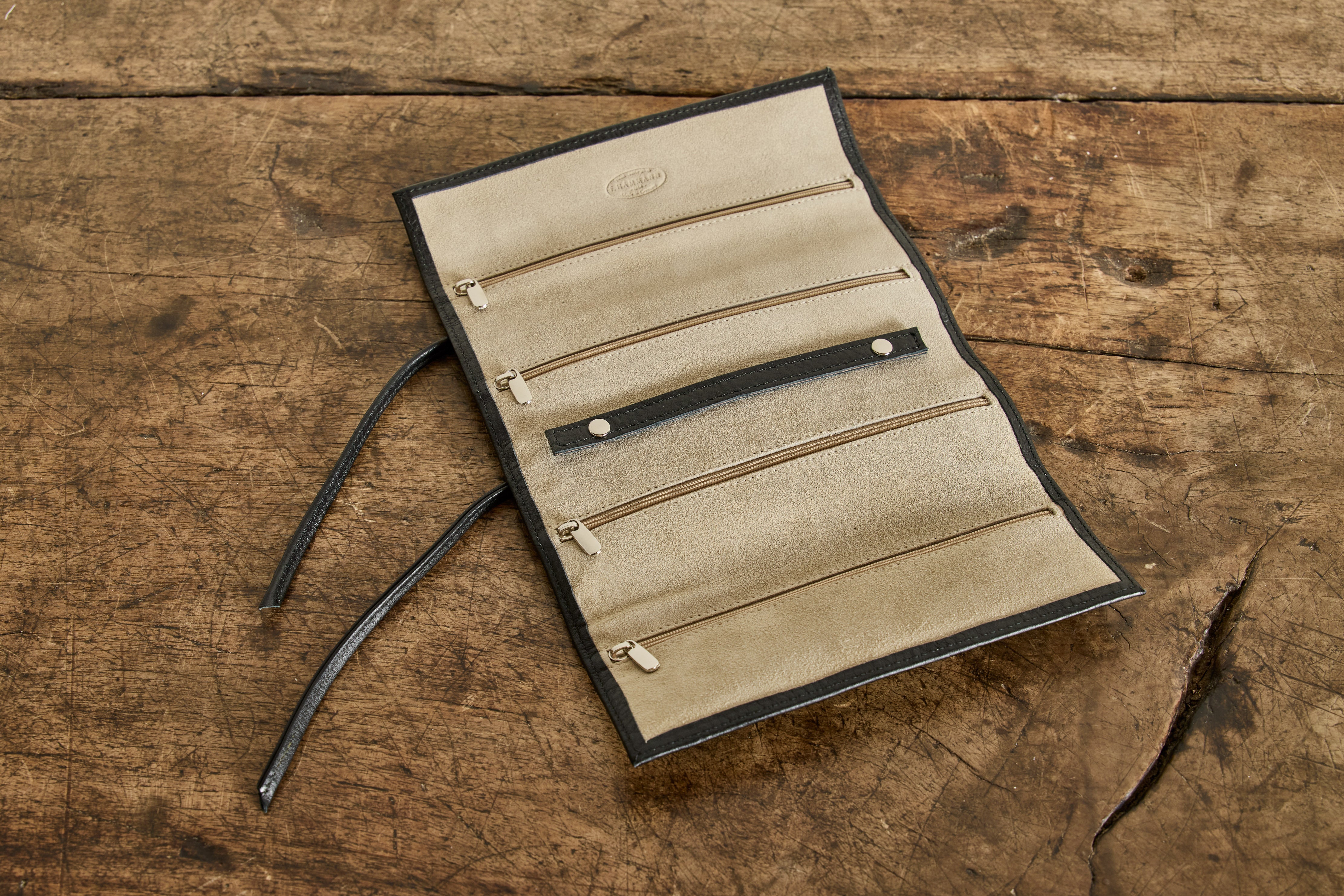Black Leather Jewelry Roll