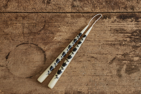 Ivory Tapers with Black Tulips