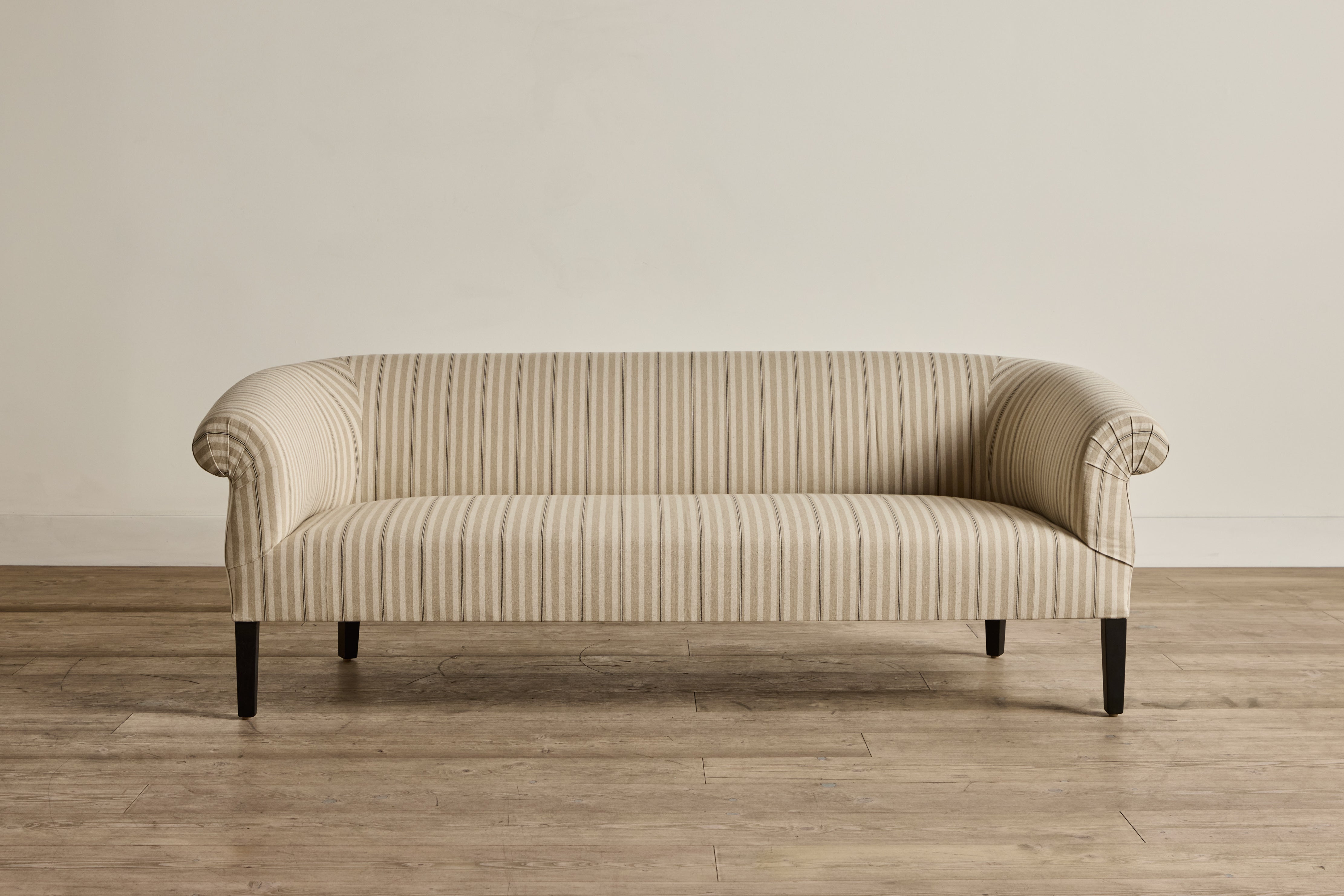 Shown in Customer's Own Material (Ian Mankin, Spencer Stripe Black) and Ebony, 72 In.
