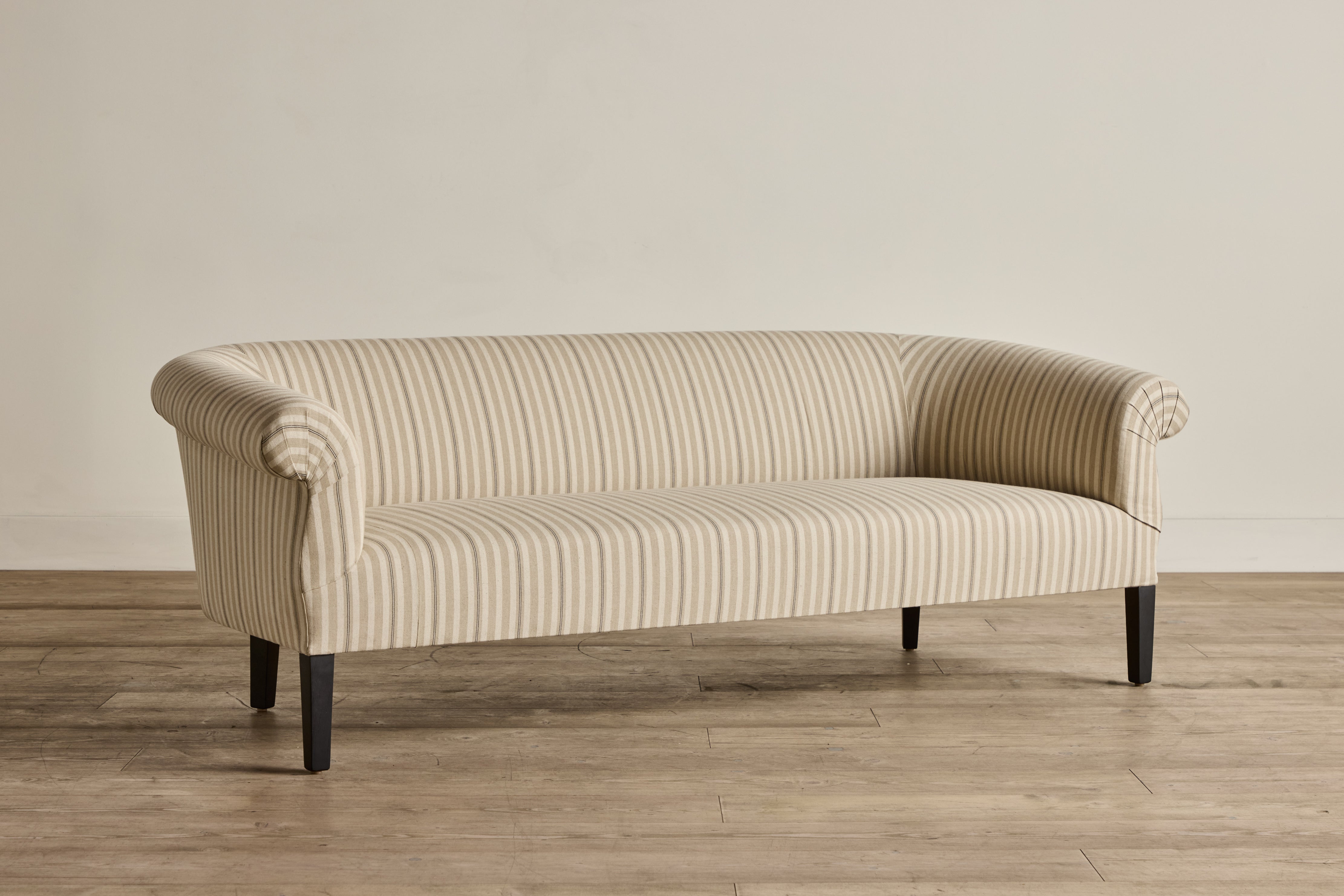 Shown in Customer's Own Material (Ian Mankin, Spencer Stripe Black) and Ebony, 72 In.