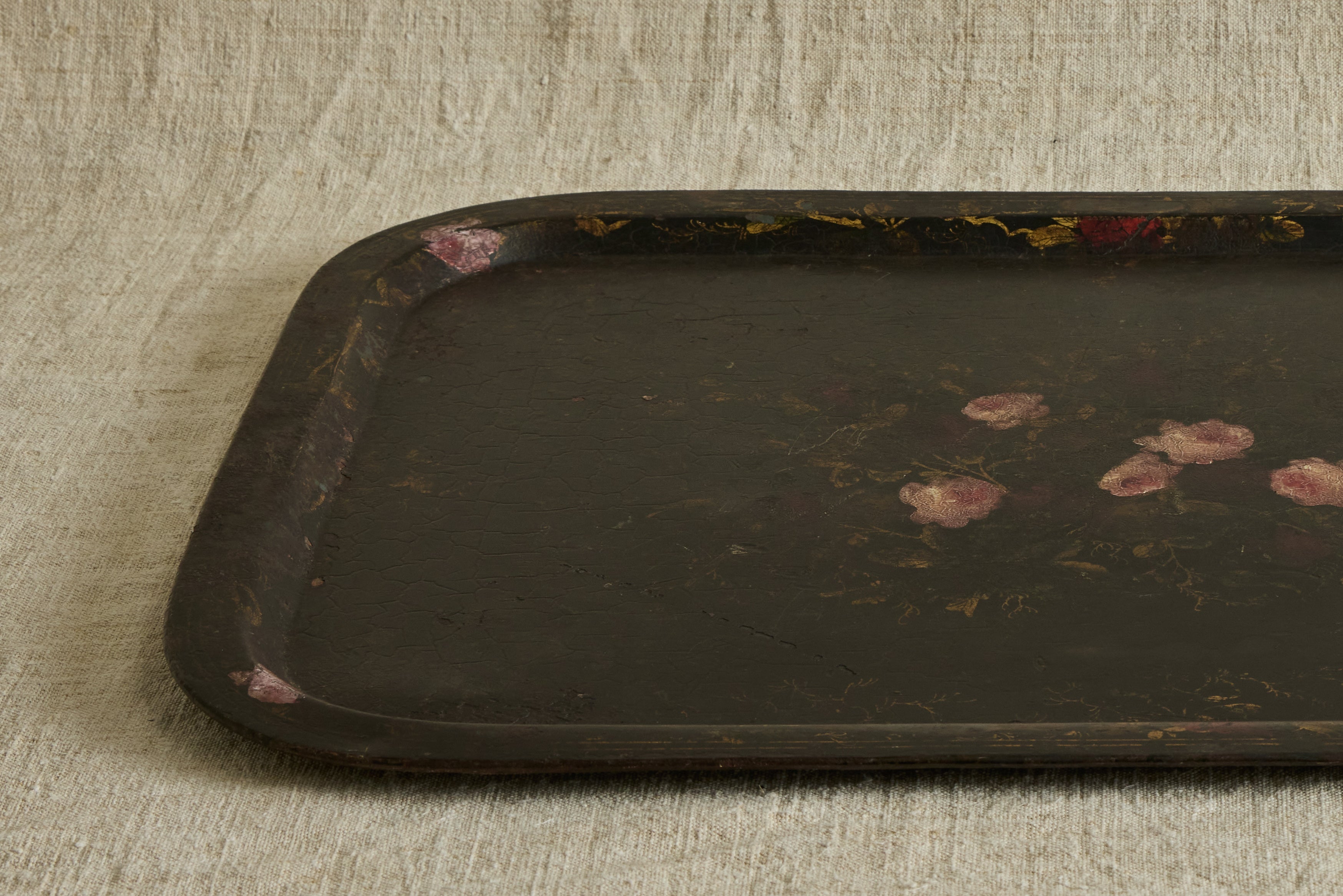 19th Century Rose Tole Painted Tray