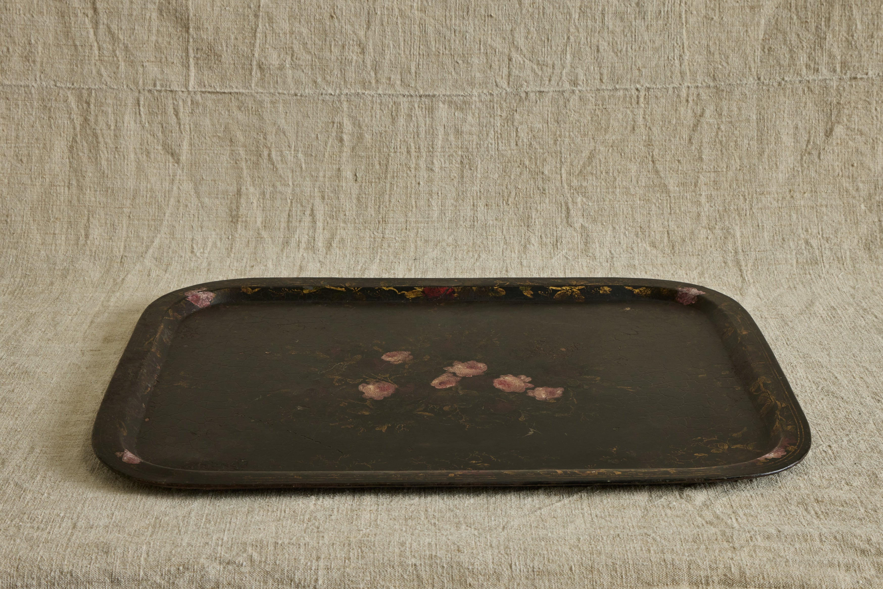 19th Century Rose Tole Painted Tray