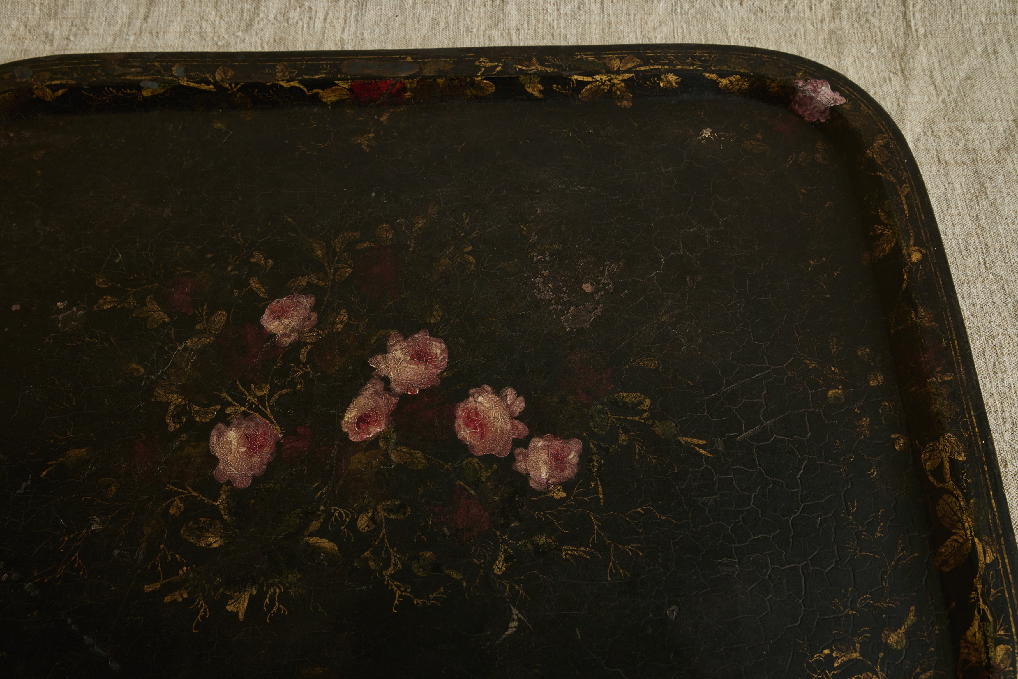 19th Century Rose Tole Painted Tray