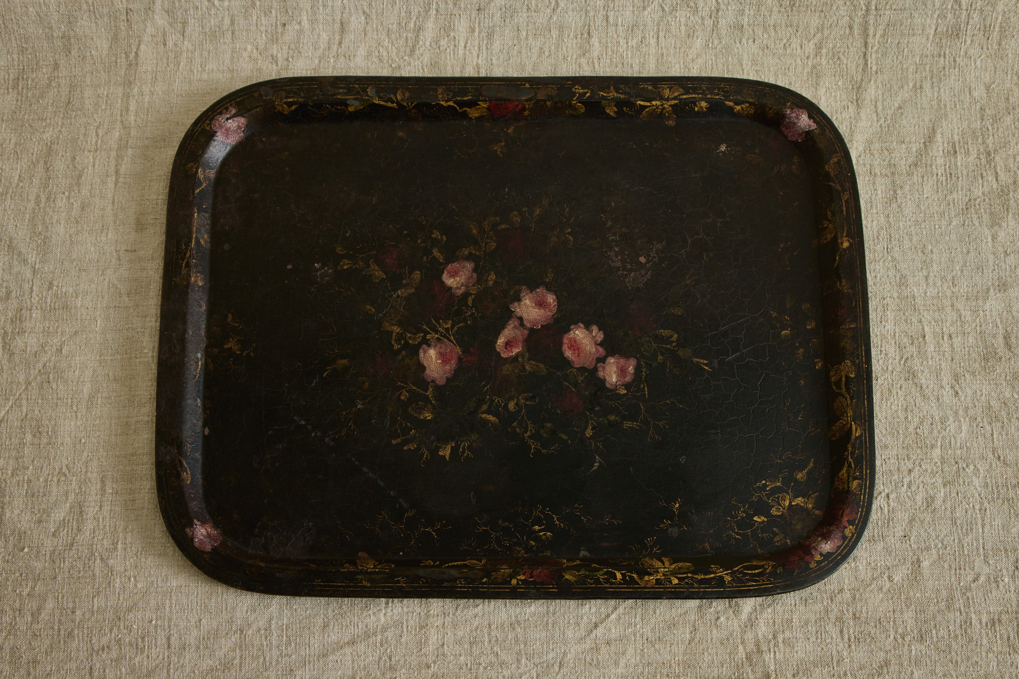 19th Century Rose Tole Painted Tray