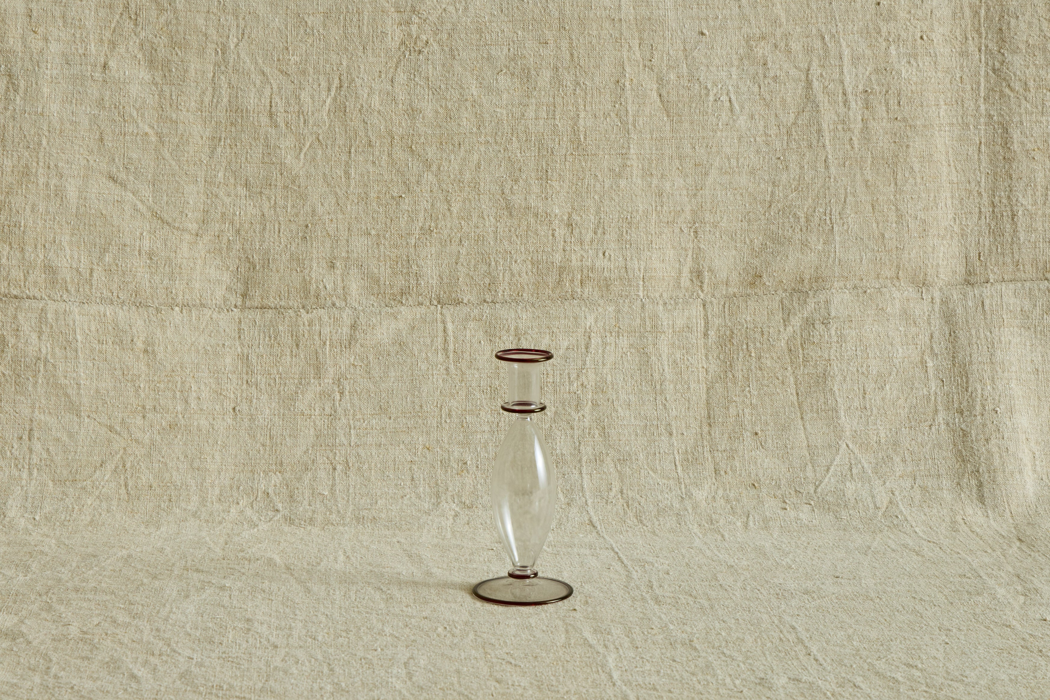 Glass Candlestick Holder with Red Trim in Small
