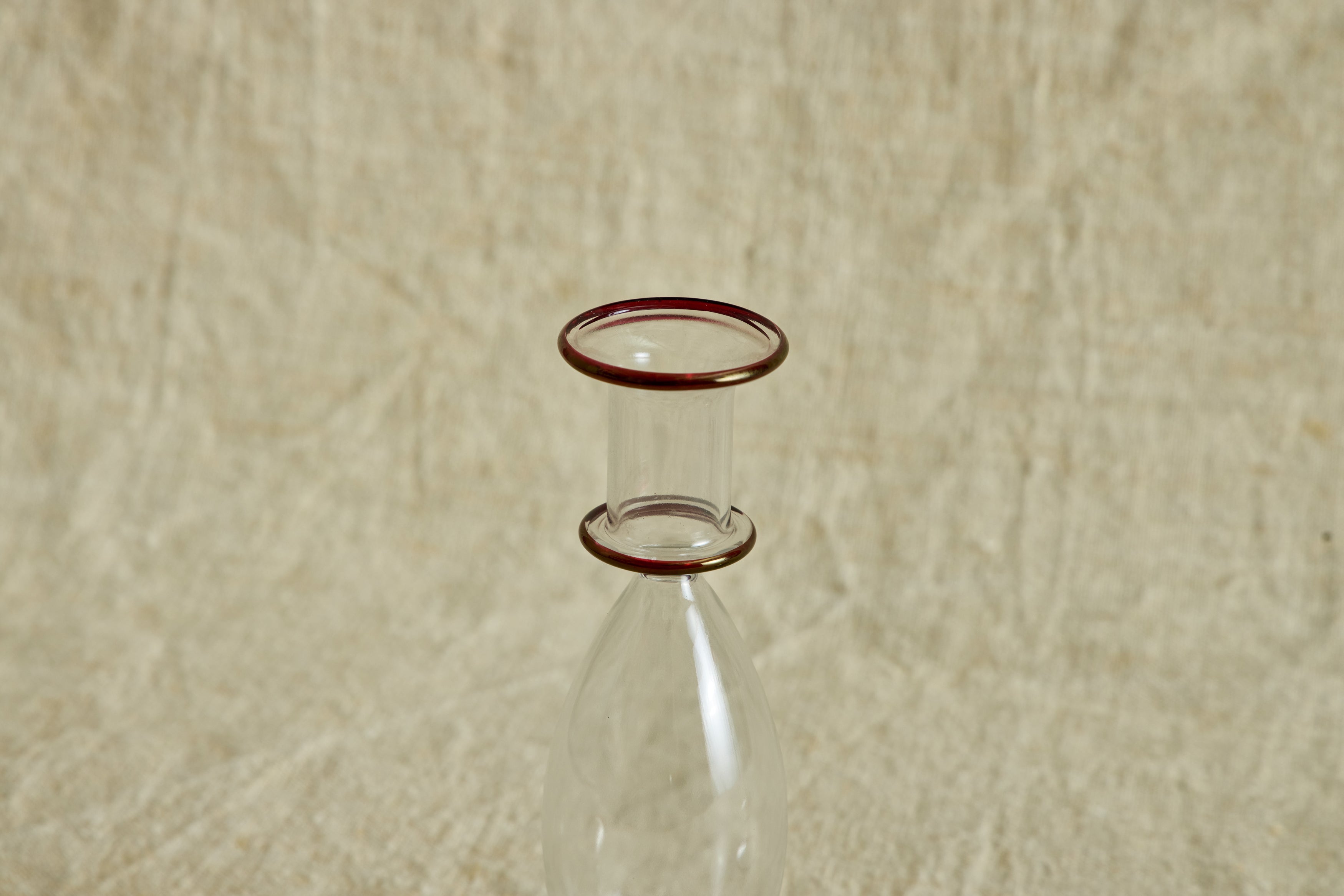 Glass Candlestick Holder with Red Trim in Small