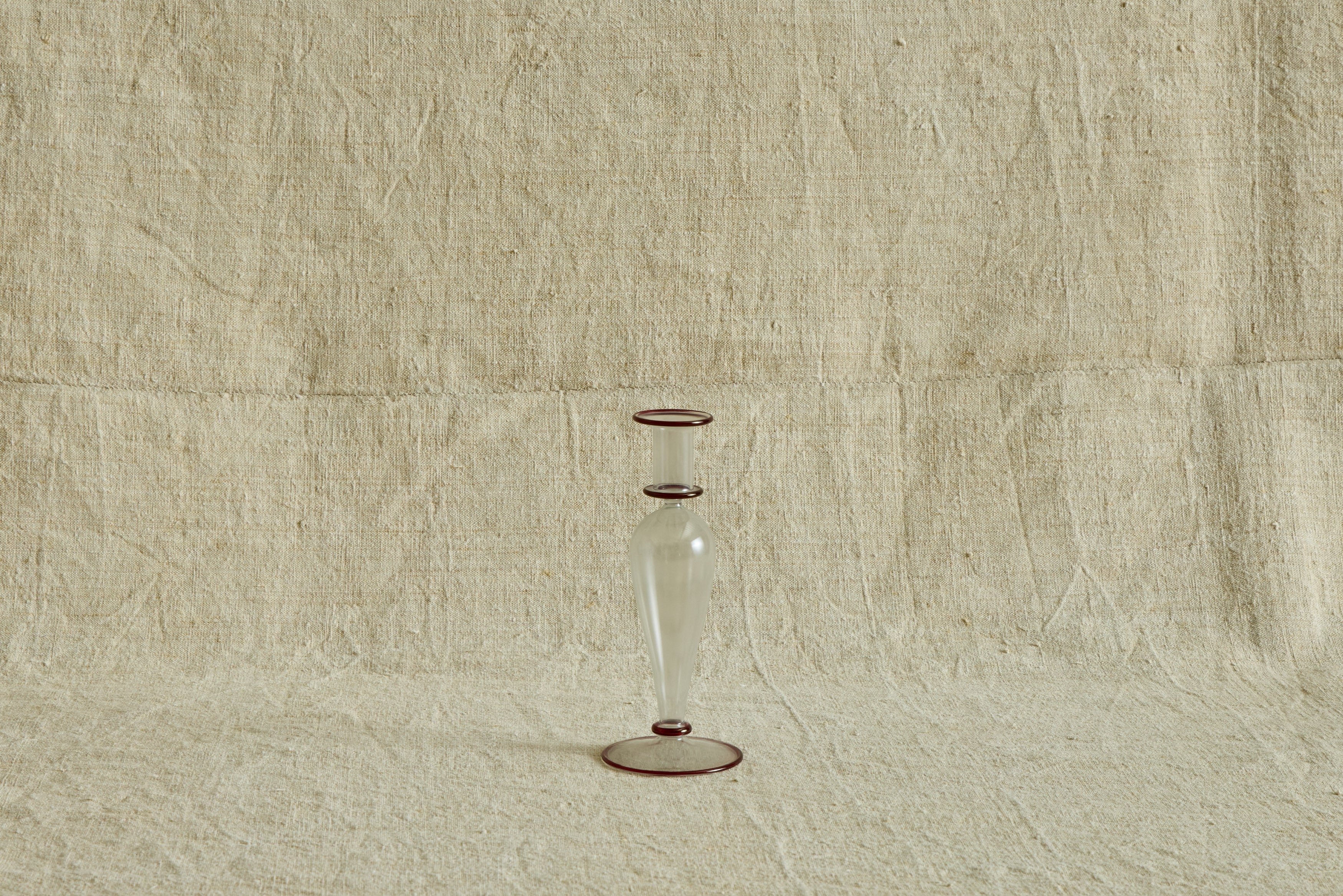 Glass Candlestick Holder with Red Trim in Medium