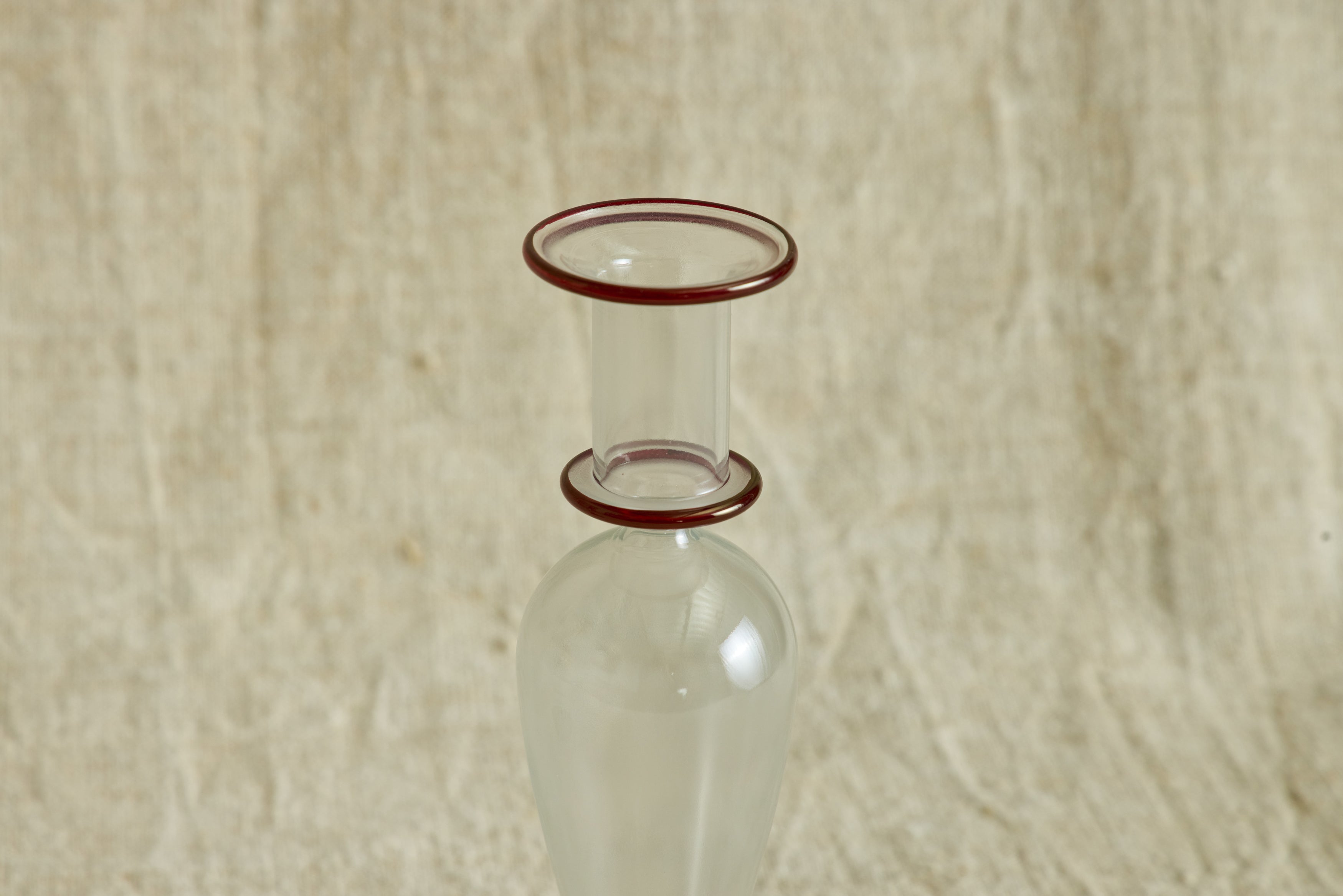 Glass Candlestick Holder with Red Trim in Medium
