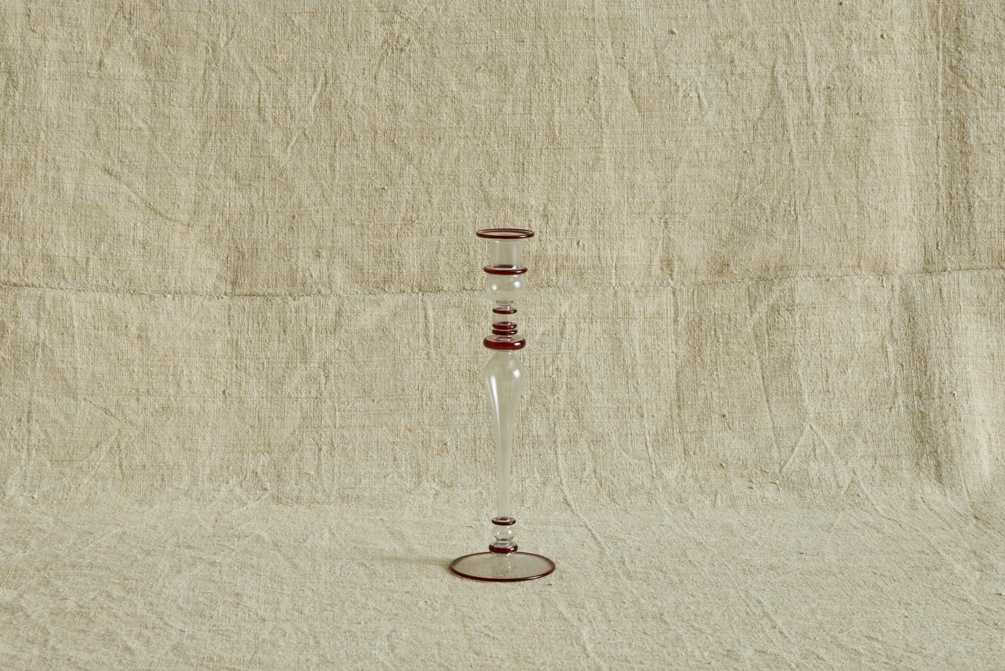 Glass Candlestick Holder with Red Trim in Tall