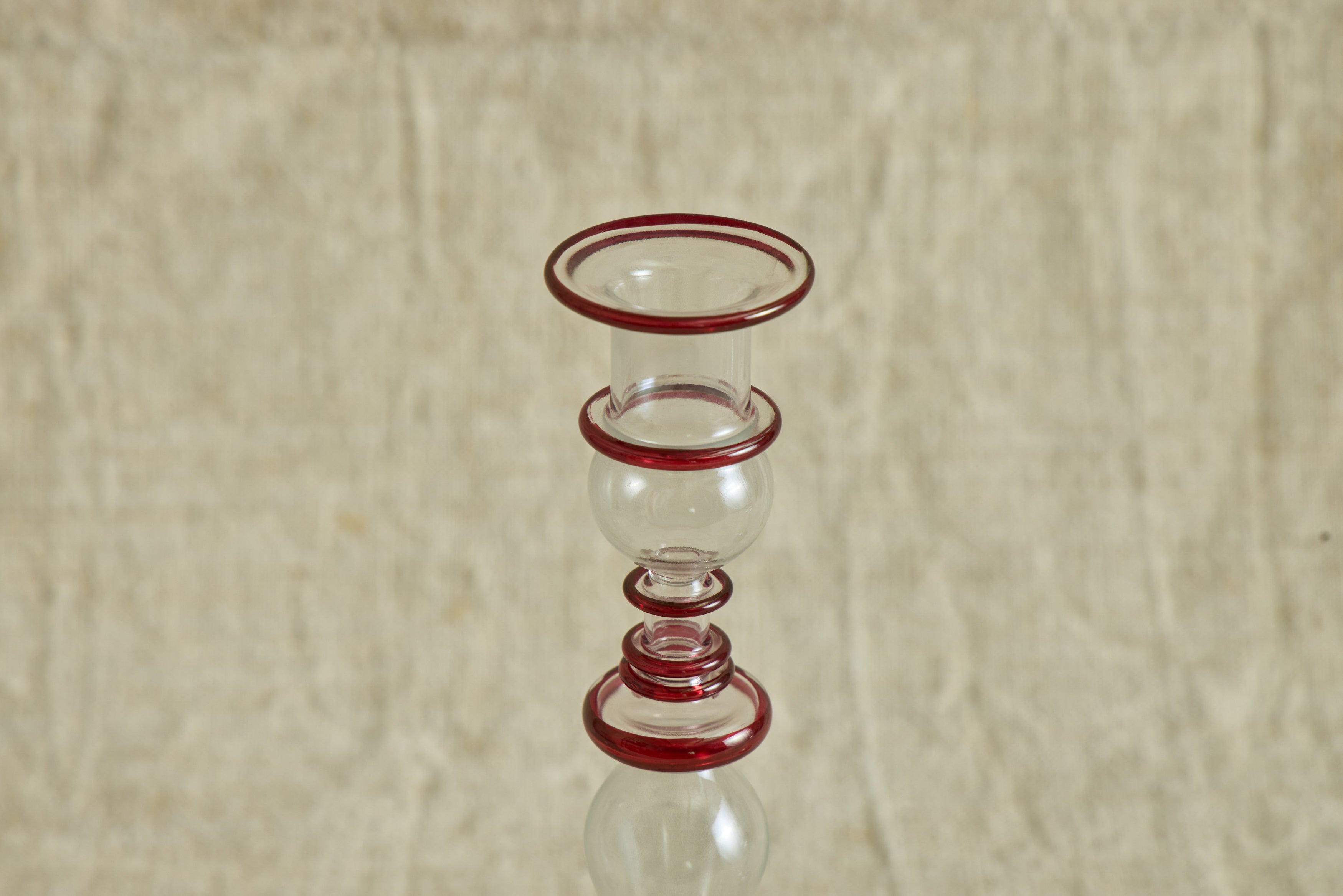 Glass Candlestick Holder with Red Trim in Tall