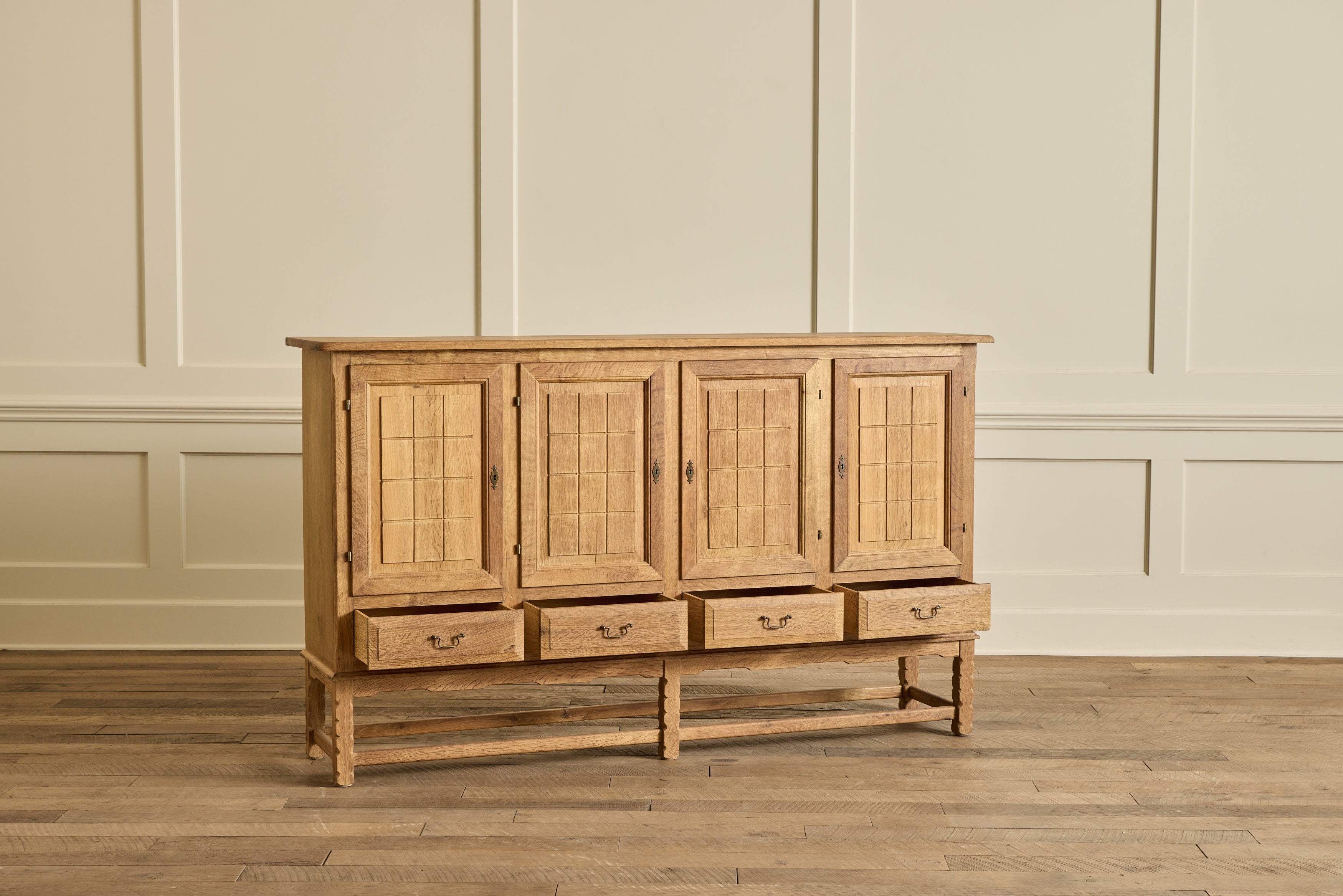 Grid Carved Oak Sideboard