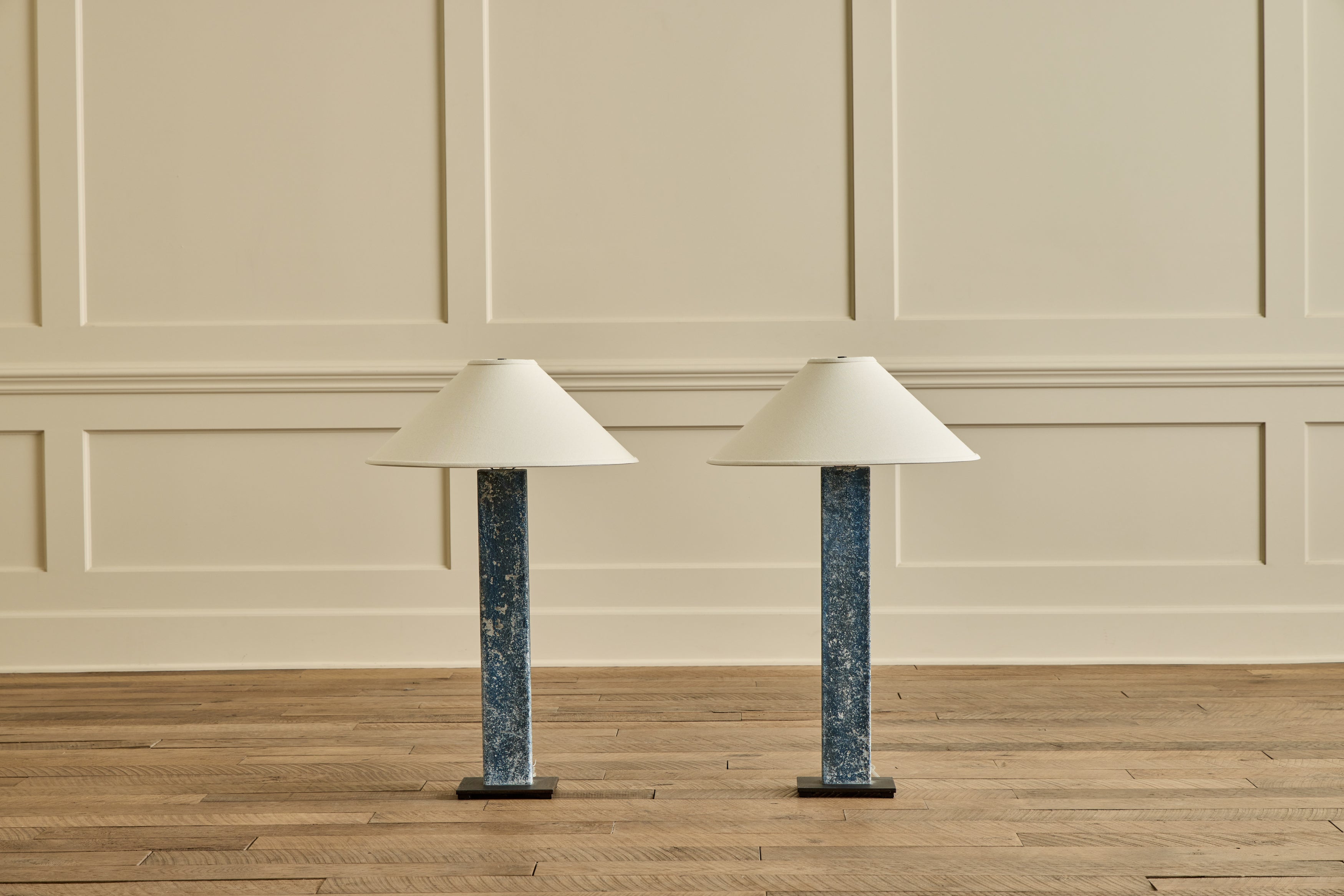 Pair of Blue Oxidized Metal Lamps