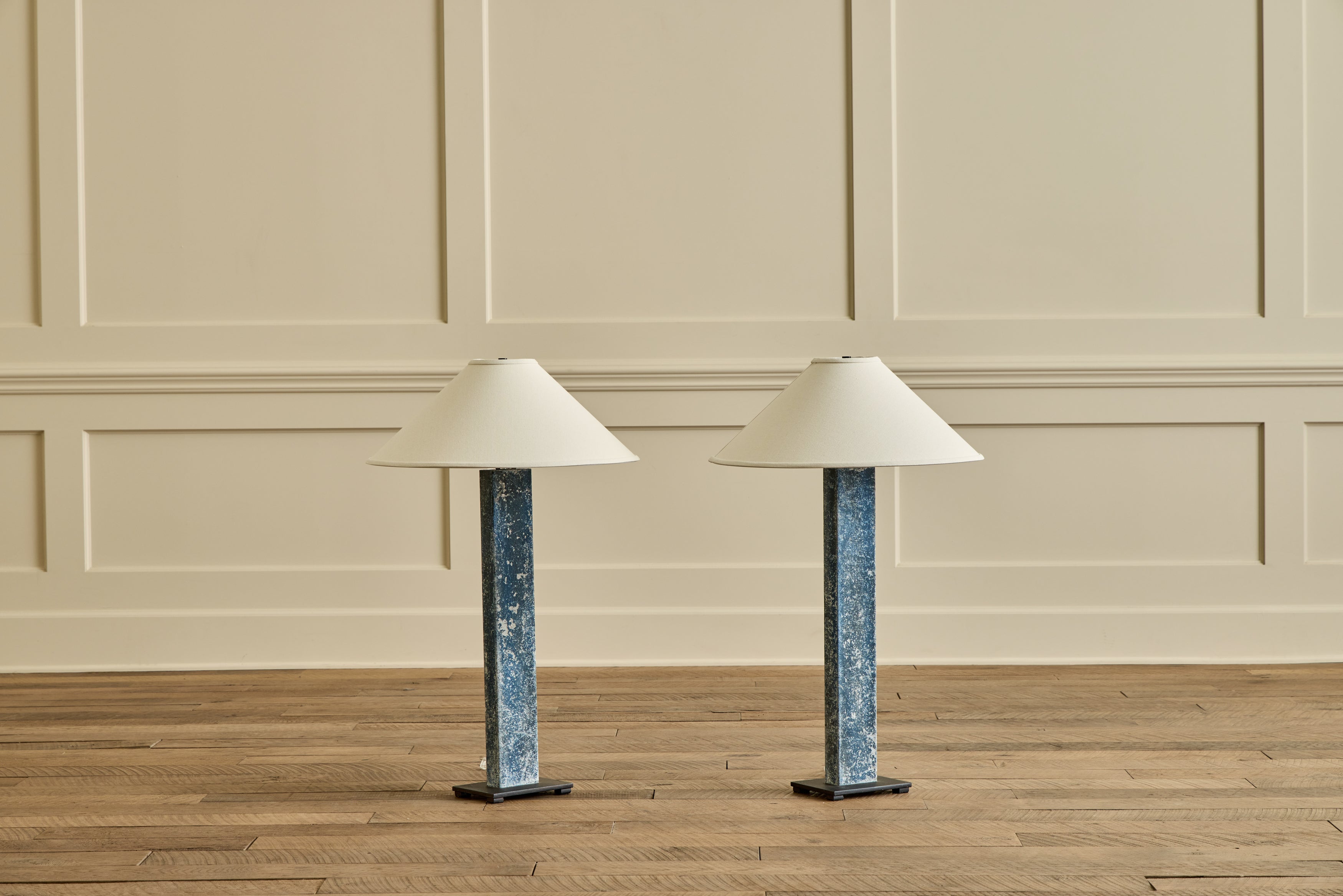 Pair of Blue Oxidized Metal Lamps