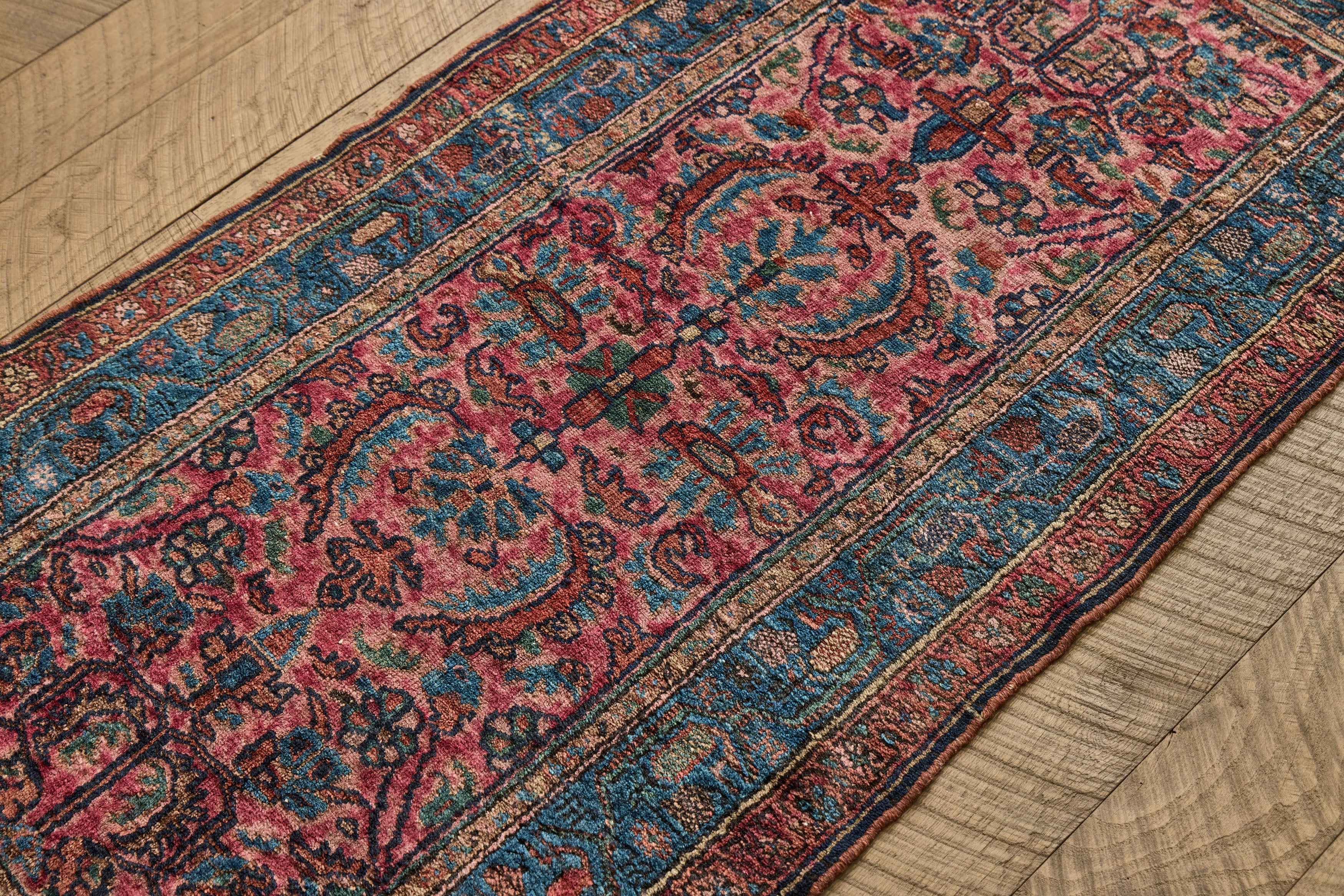 Pink & Blue Malayer Throw Rug 2'7 x 5'