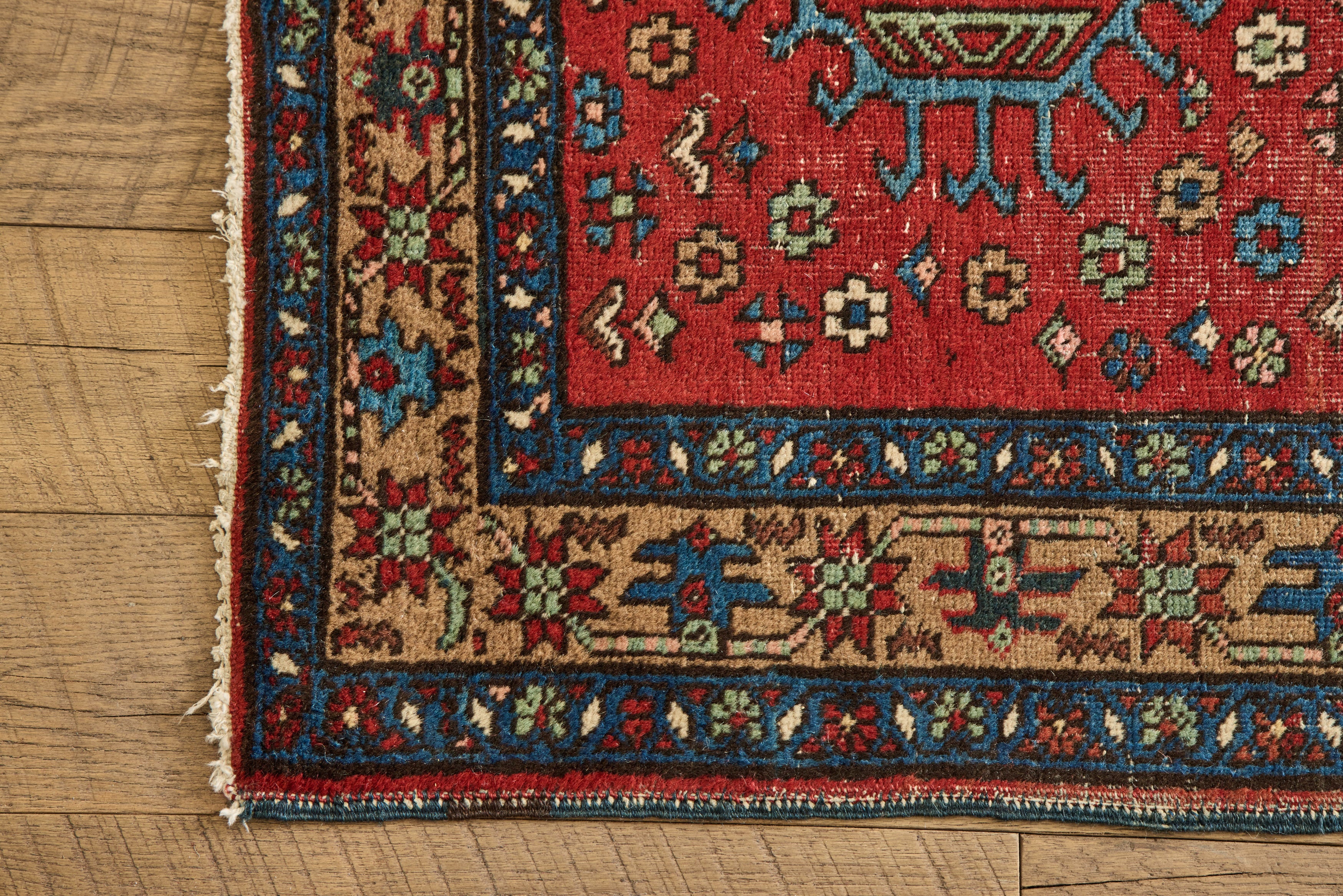 Floral Heriz Throw Rug 3'1 X 4'8