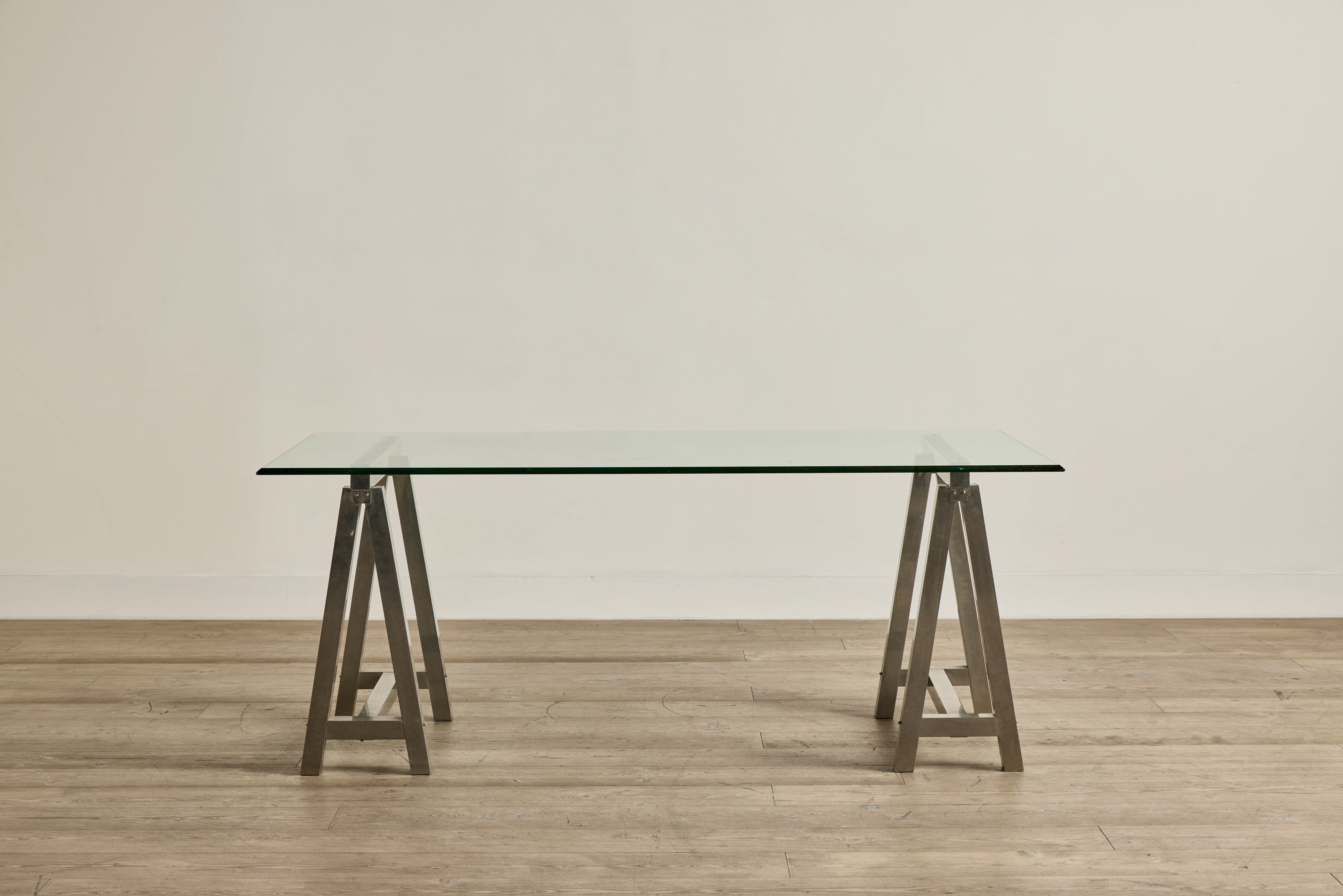 Glass & Steel Sawhorse Desk