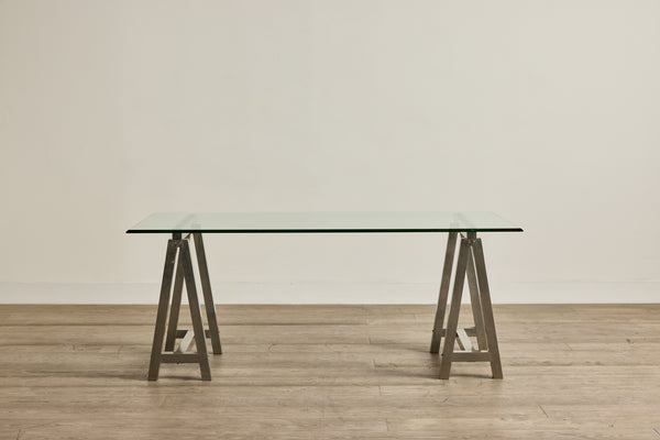 Glass & Steel Sawhorse Desk