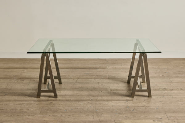 Glass & Steel Sawhorse Desk
