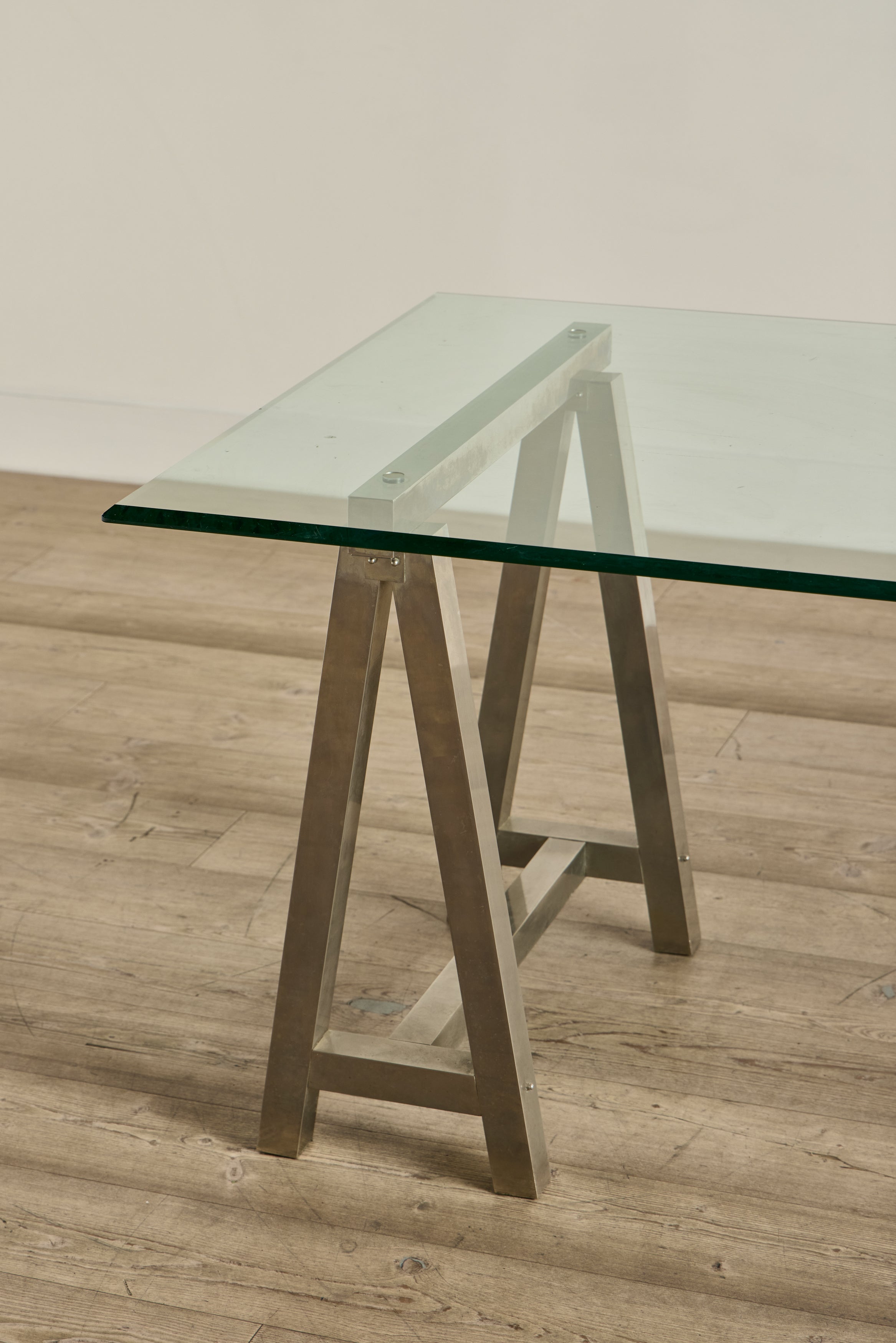 Glass & Steel Sawhorse Desk