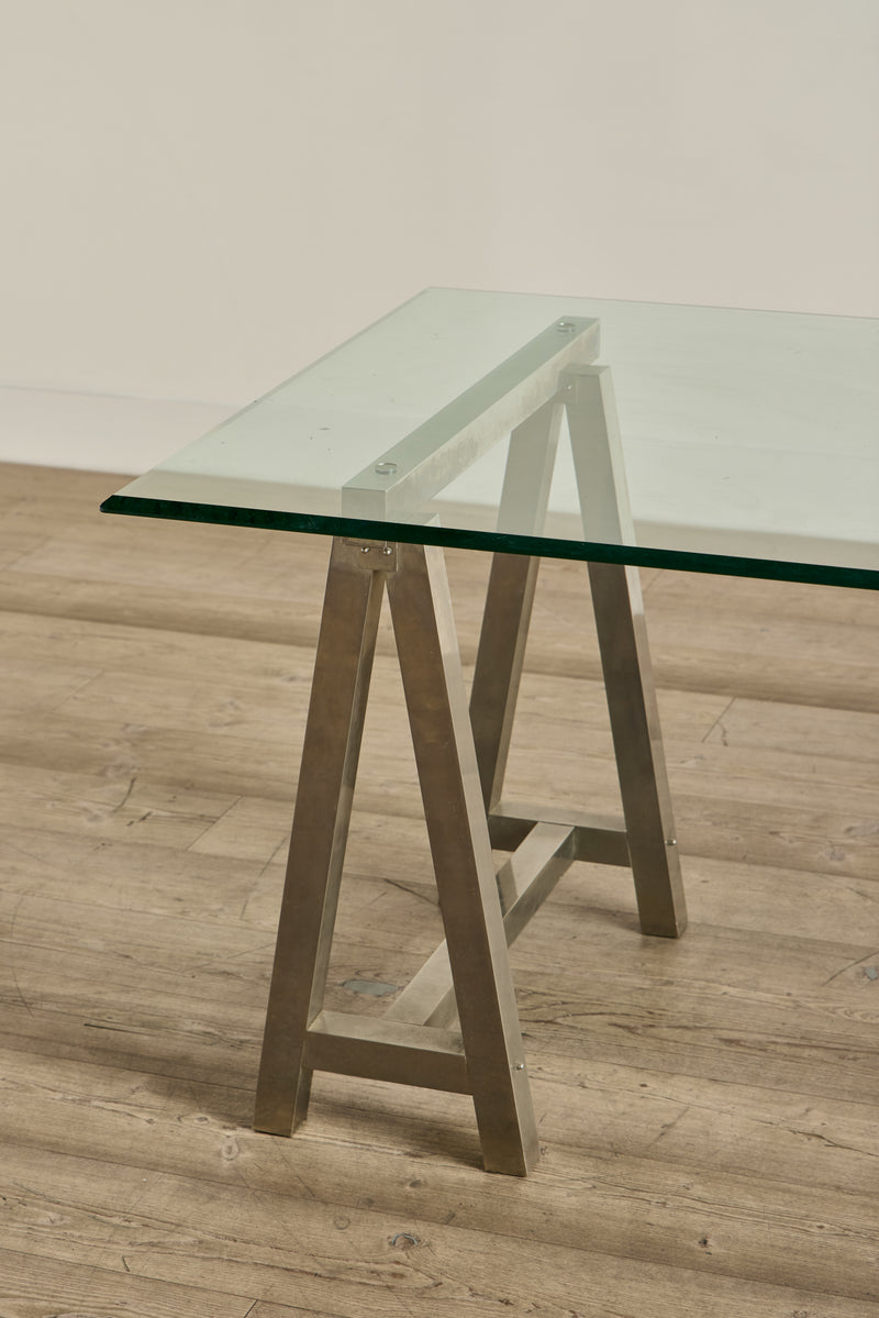 Glass & Steel Sawhorse Desk