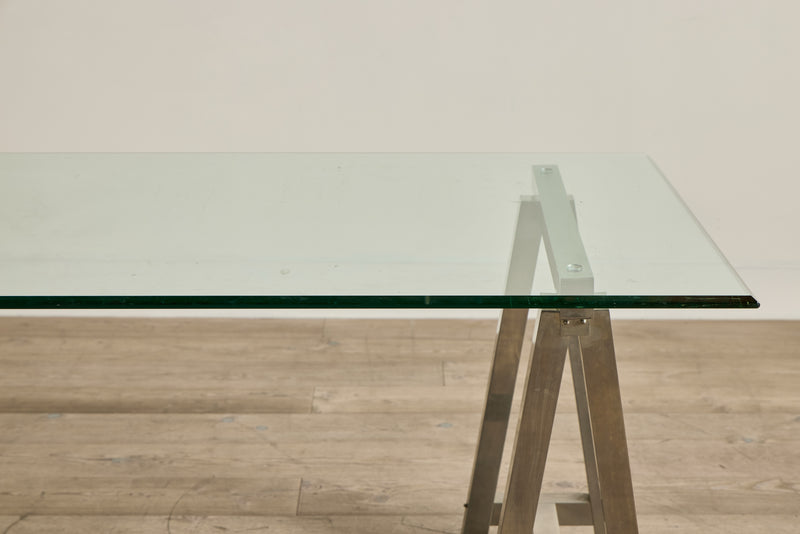 Glass & Steel Sawhorse Desk