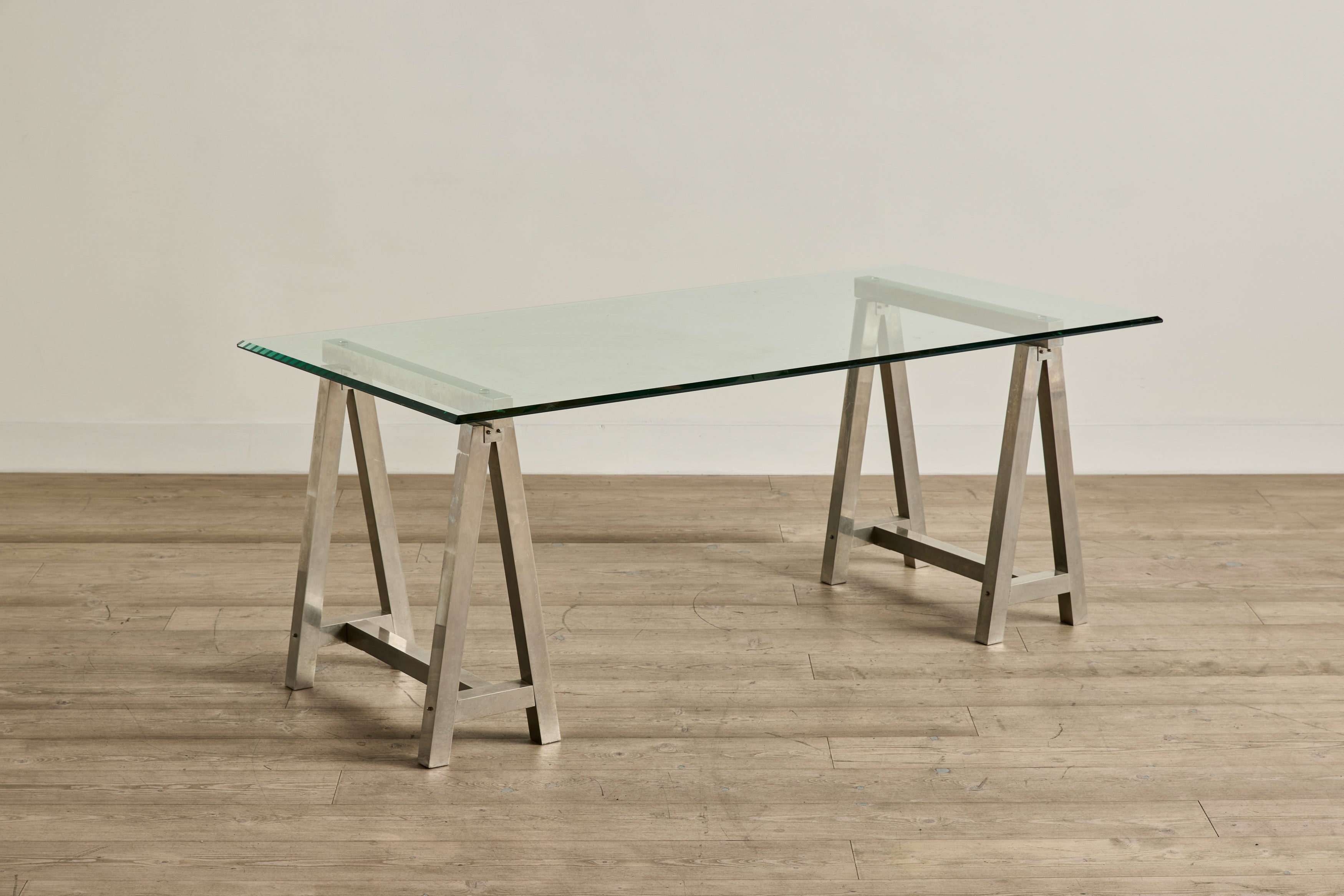 Glass & Steel Sawhorse Desk