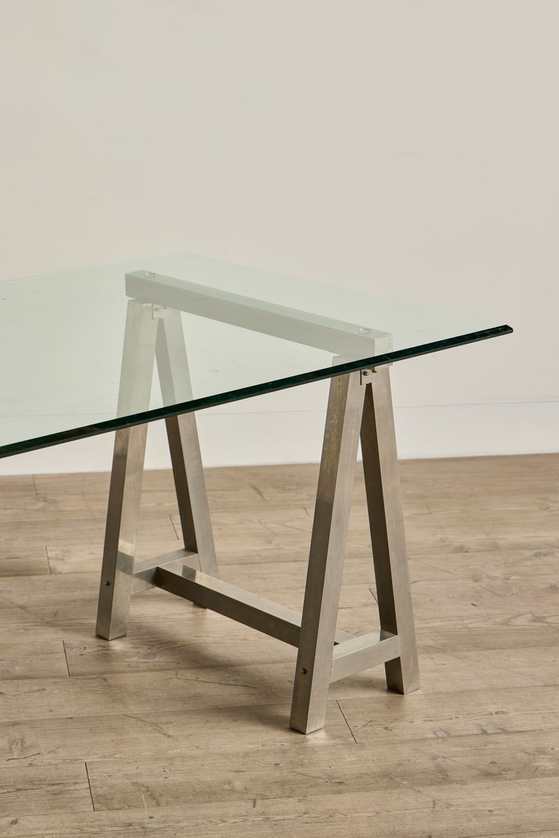 Glass & Steel Sawhorse Desk