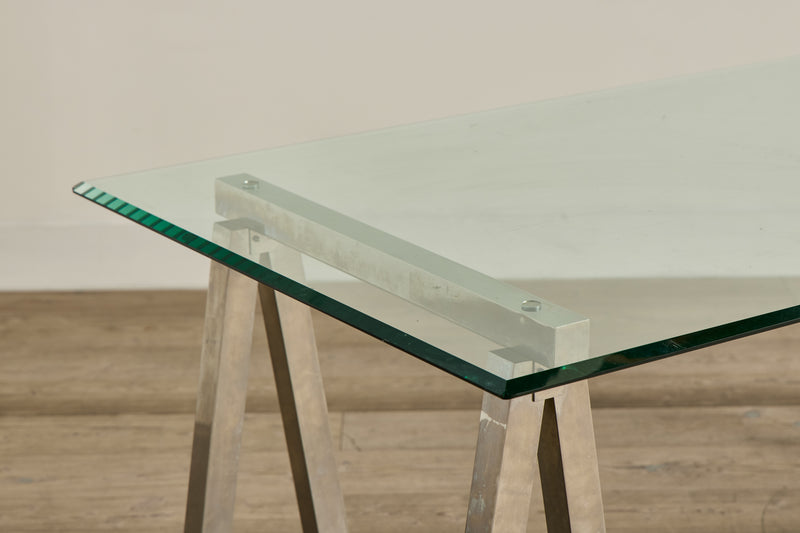 Glass & Steel Sawhorse Desk