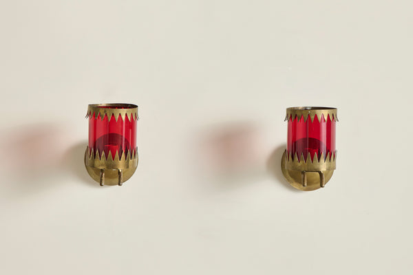 Red Glass & Brass Sconces