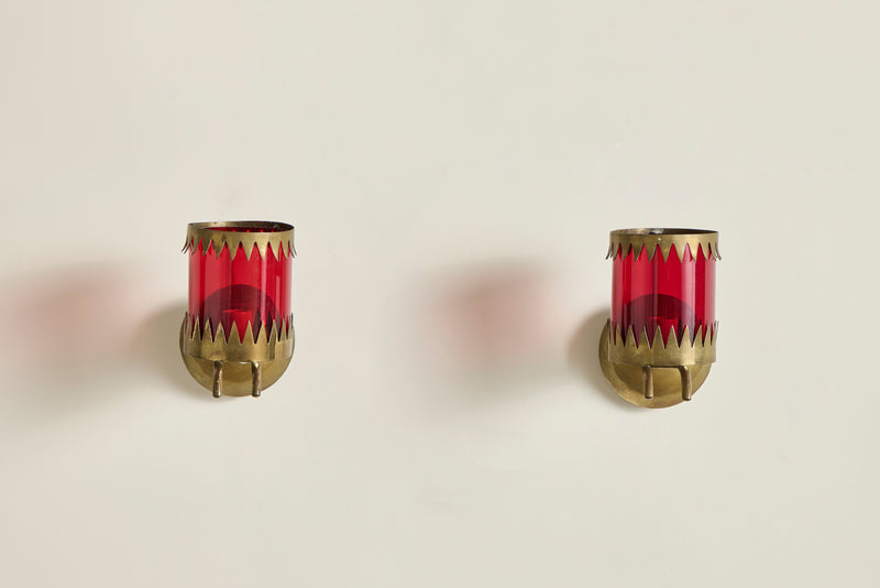 Red Glass & Brass Sconces