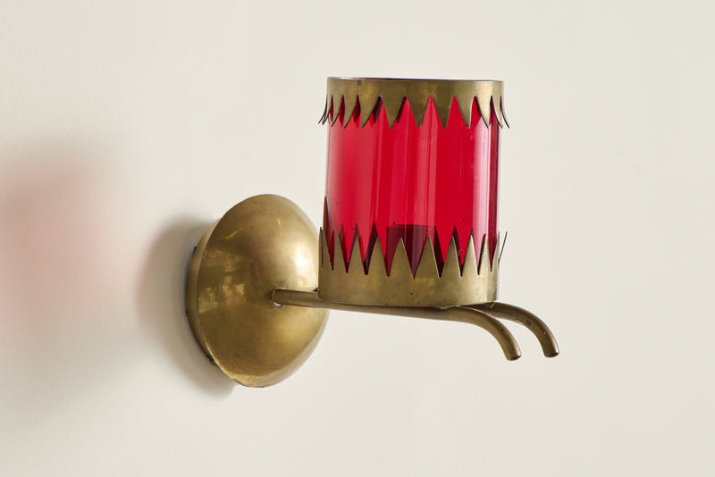 Red Glass & Brass Sconces