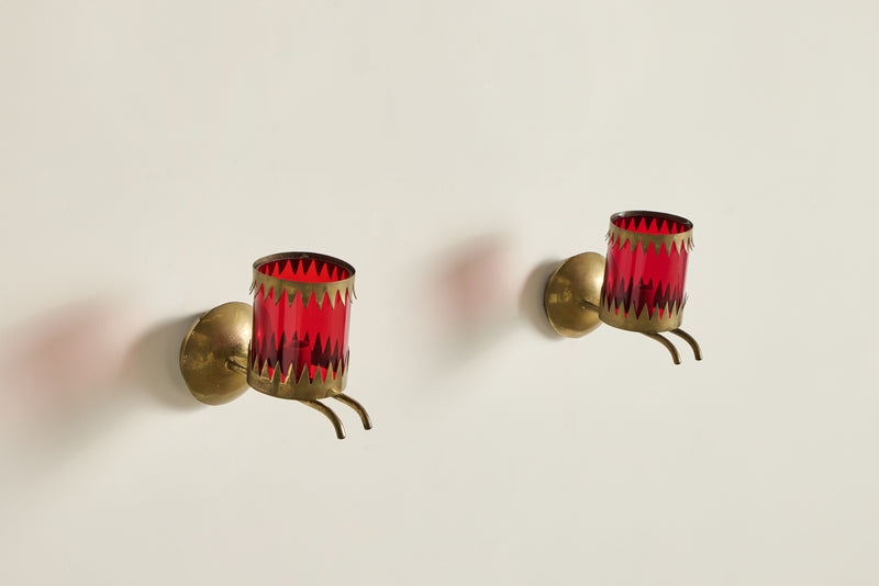 Red Glass & Brass Sconces