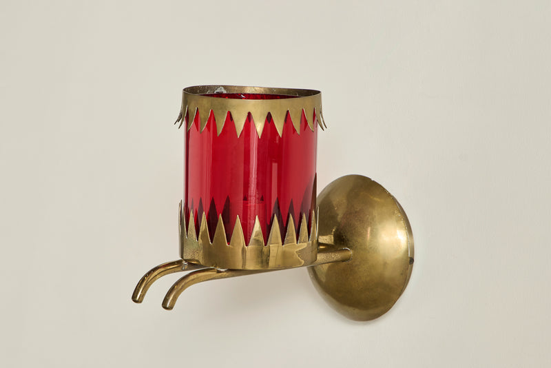 Red Glass & Brass Sconces