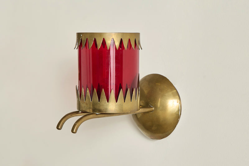 Red Glass & Brass Sconces